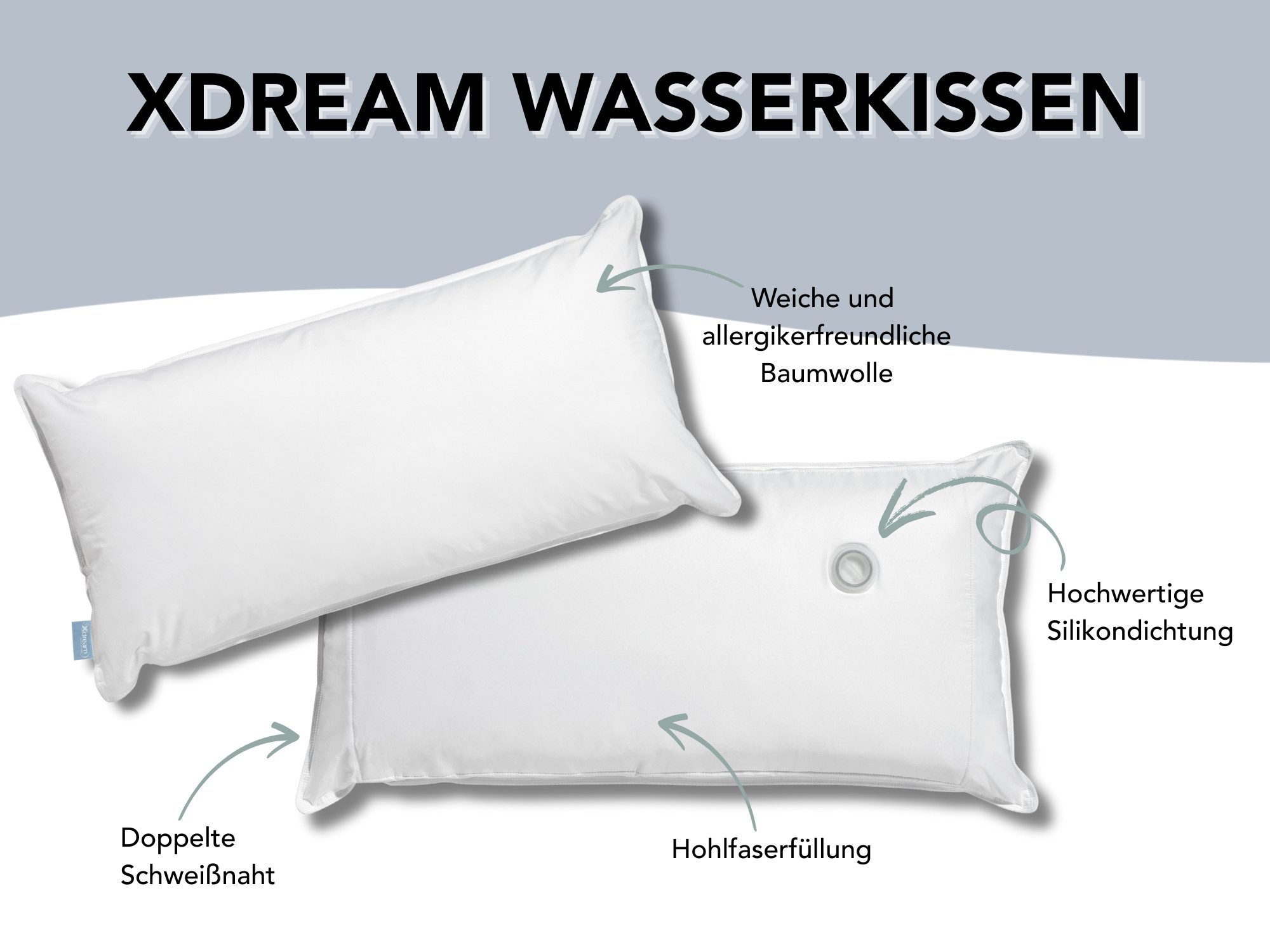 XDREAM Wasserkissen Kopfkissen, 40x80 cm und 50x70 cm, inkl. Fülltrichter, günstig online kaufen