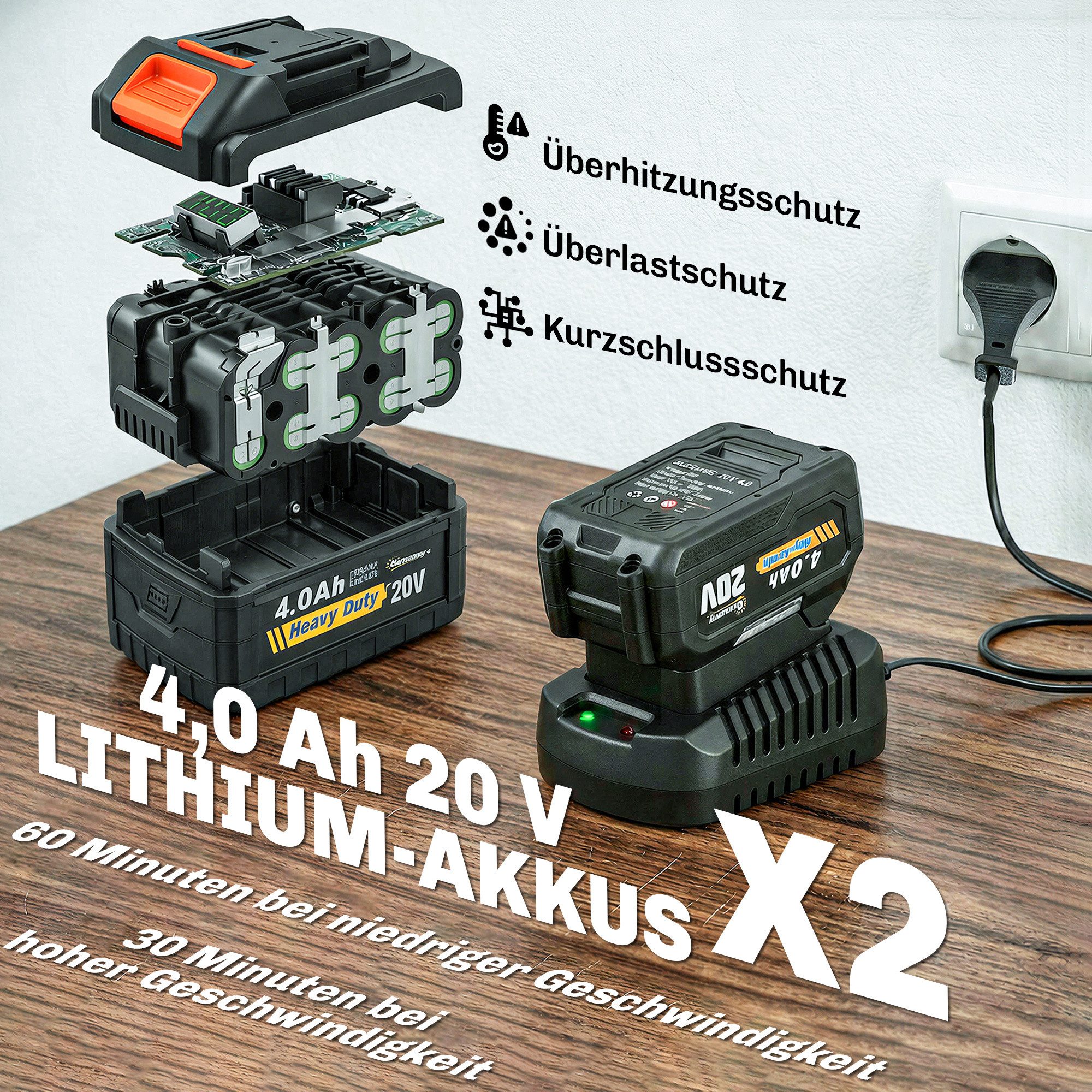 Outsunny Elektro-Laubbläser 20V Kabellos mit 2x4.0Ah Akku & Ladegerät, Turbo-Boost 162,7km/h, (Laubbläser, 4 St., Akku-Laubbläser), für Garten, Terrasse – Bild 5 von 5