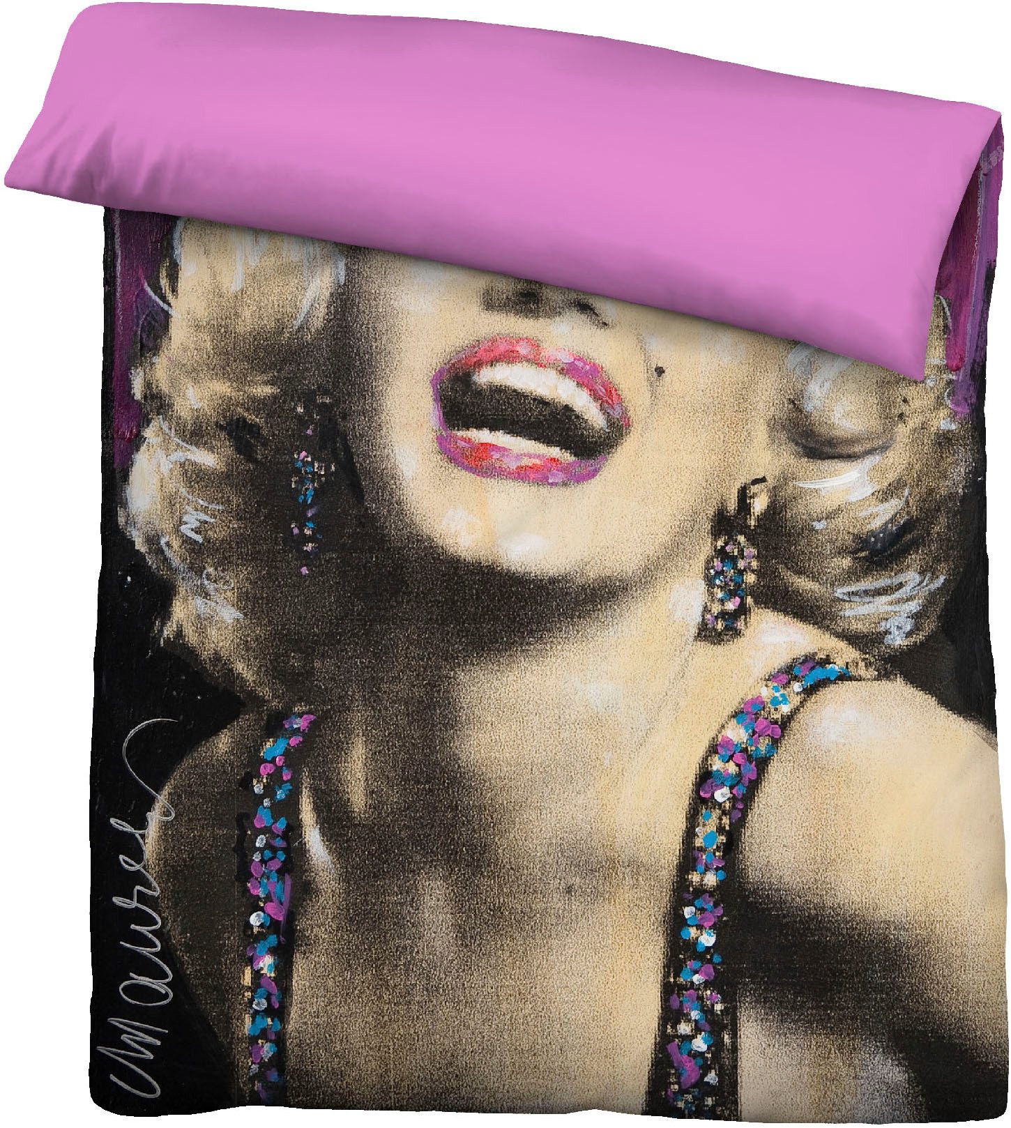 Castell - Markenbettwäsche Wendebettwäsche 561802 Marilyn Monroe - Sid Maurer, Microfaser, 2 teilig, feiner Glanz + weicher Griff, pflegeleicht, ganzjährig eins – Bild 5 von 5