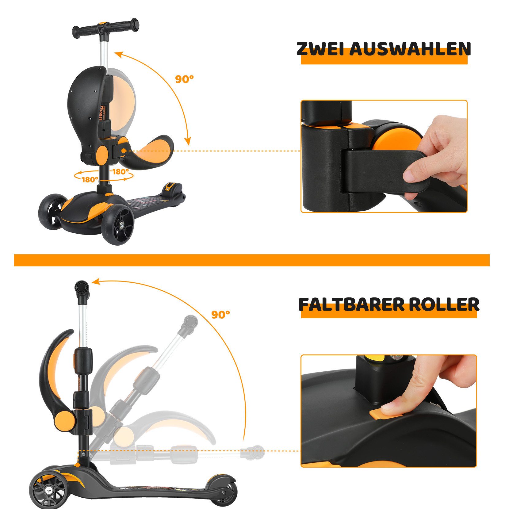 BremToy Dreiradscooter Kinderroller Tretroller Faltbarer Scooter 1-14 Jahre – Bild 5 von 5