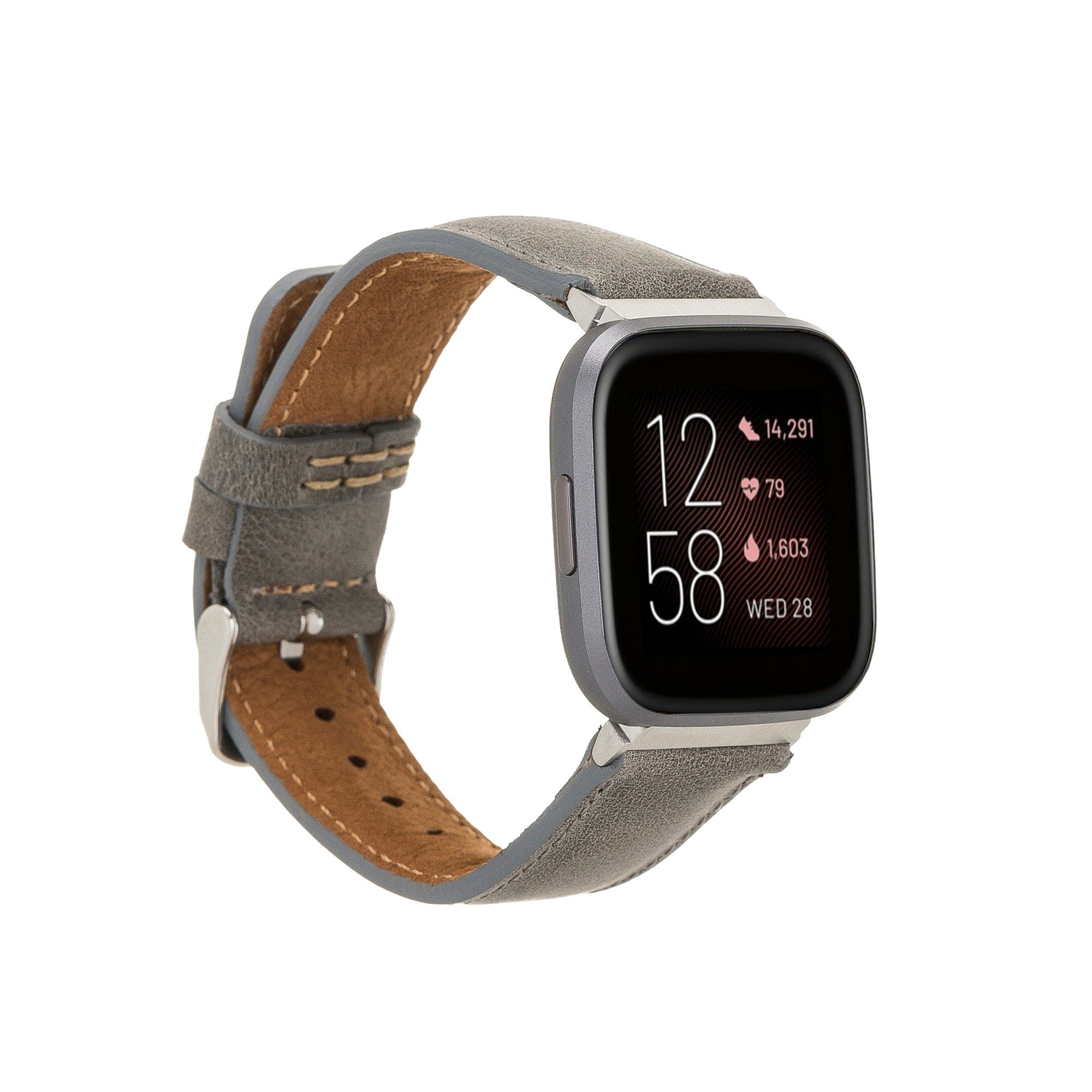 Renna Versa Smartwatch-Armband Grau 4 / 3 Leder 2 Fitbit Echtes Leather & / Armband Ersatzarmband Sense