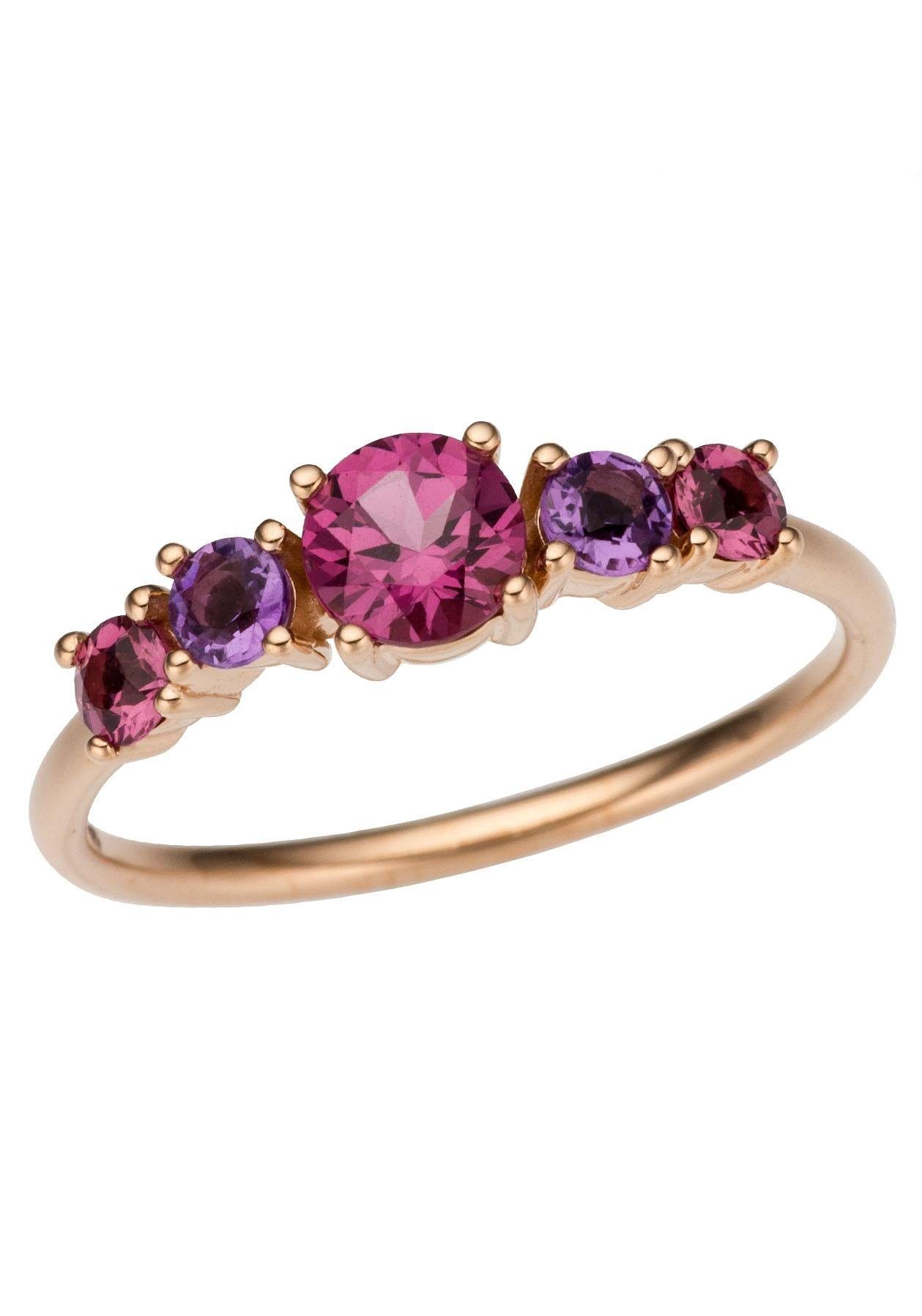 Firetti Goldring Schmuck Geschenk Gold 333 Damenring Goldring Edelstein Farbstein, mit Amethyst, Rhodolith