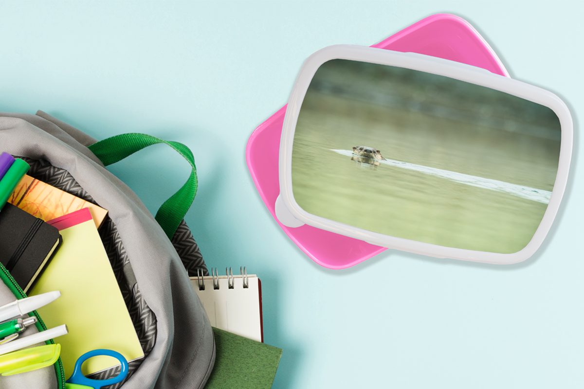 Kunststoff MuchoWow schwimmt Kunststoff, Brotdose Erwachsene, rosa Snackbox, Mädchen, Brotbox (2-tlg), Otter Wasser, im Kinder, für Lunchbox