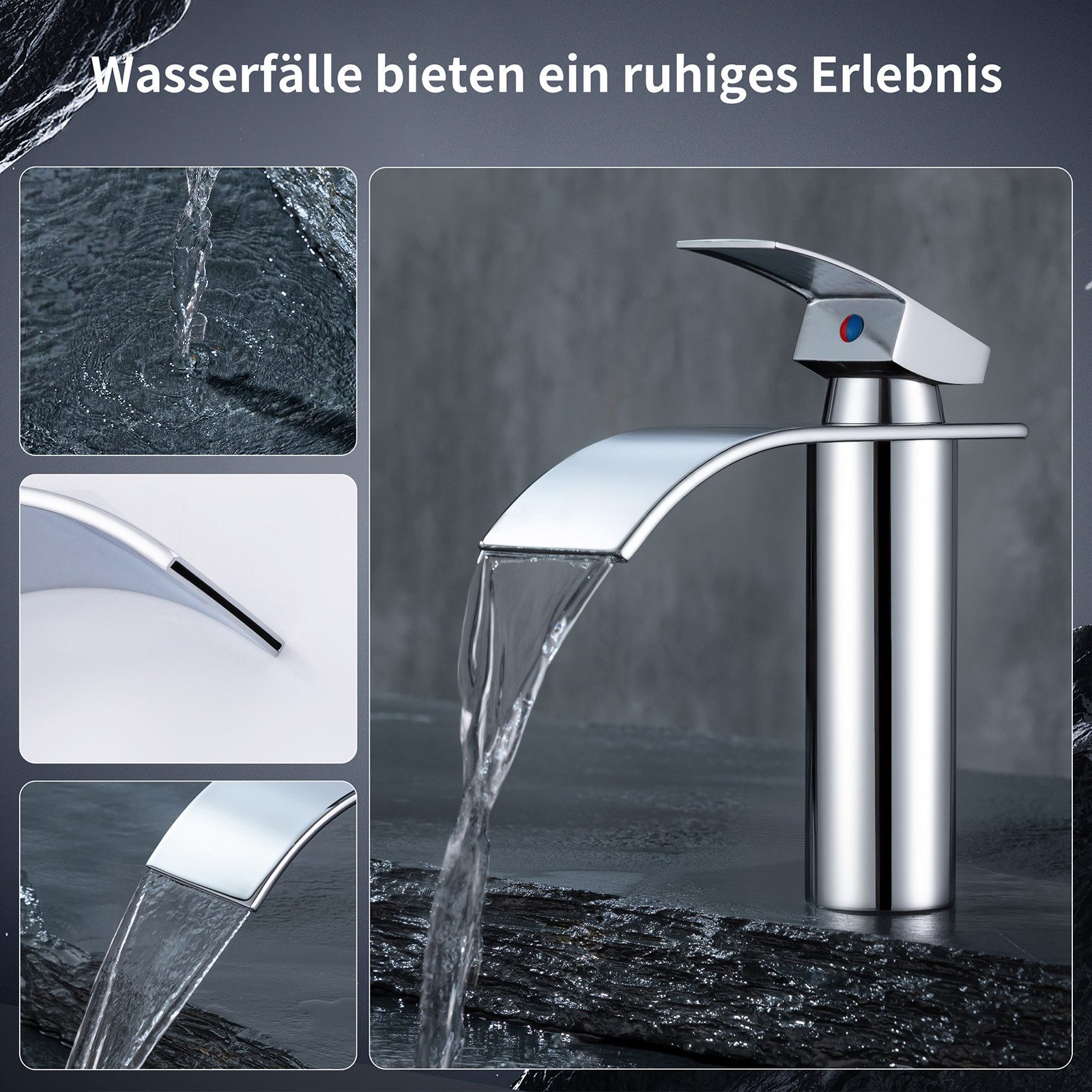 HOMELODY Waschtischarmatur Wasserfall Wasserhahn Waschbeckenarmatur Einhand Badarmatur waschtischarmatur wasserfal,waschtischarmatur bad,verchromt