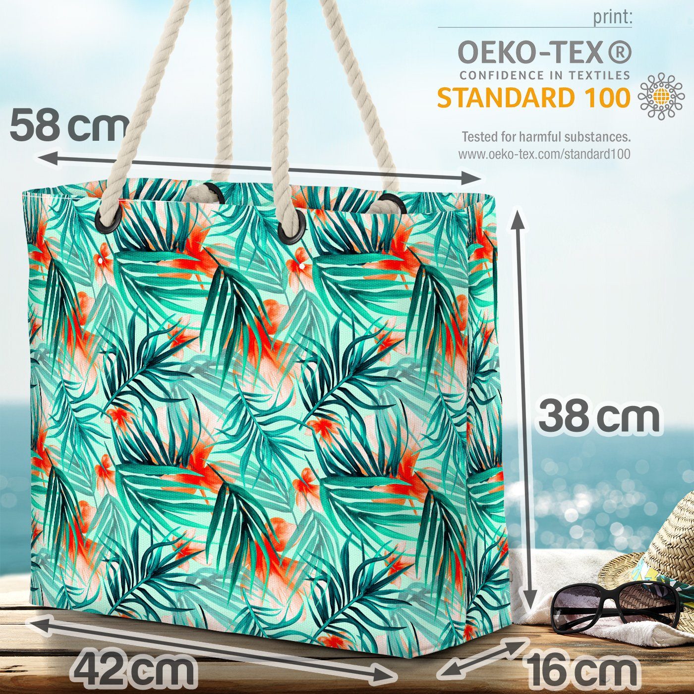 Blatt Tropische Bag Floral (1-tlg), Strandtasche VOID Blüten Dschungel Beach Ur-Wald Tropen Palmen Palmen