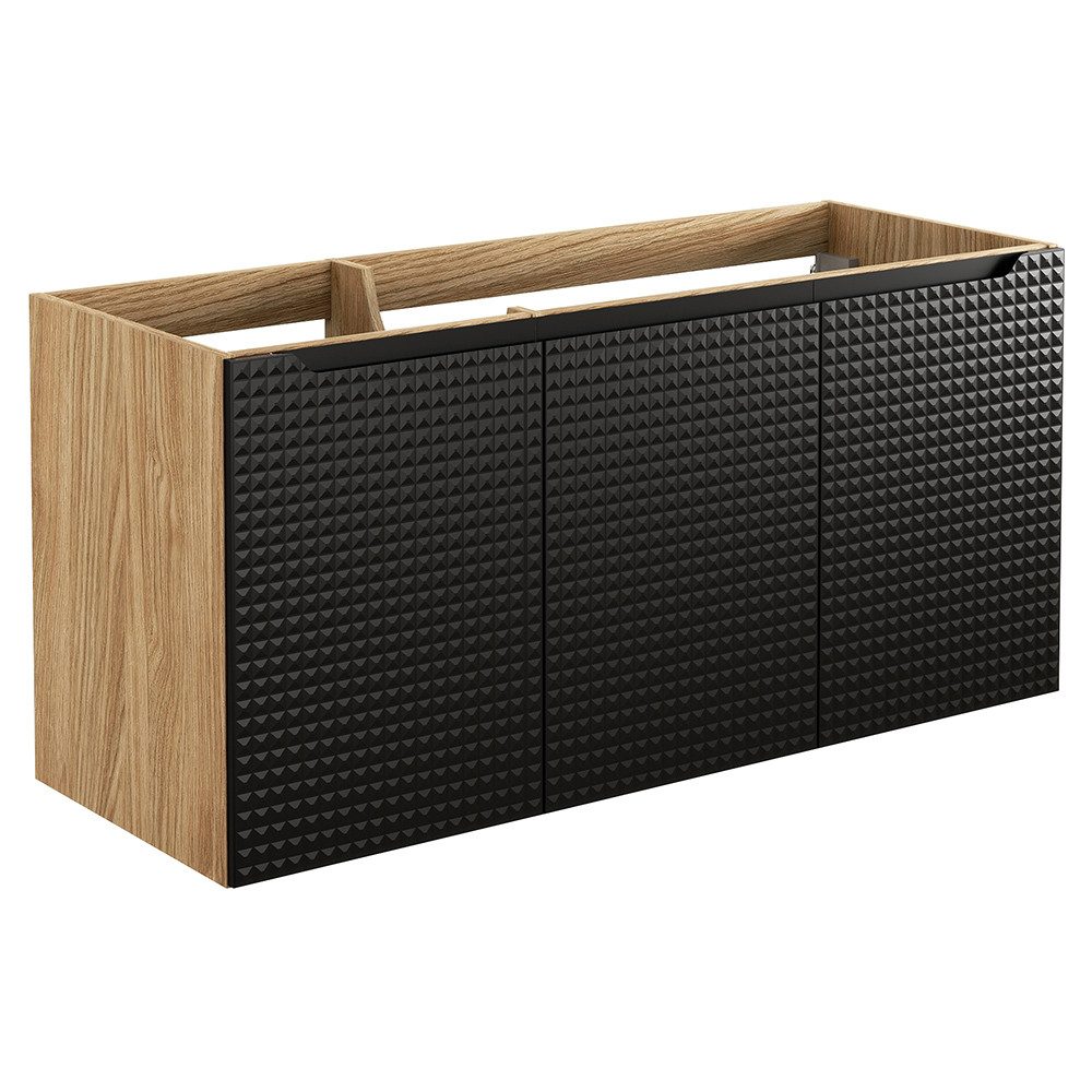 Lomadox Waschbeckenschrank LONDON-56-BLACK Waschtischunterschrank, 120cm, Eiche mit schwarz, 3-türig, grifflos