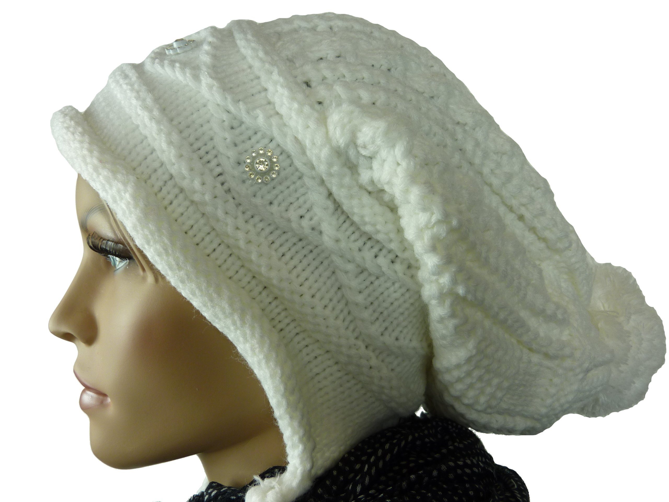Taschen4life Bommelmütze Damen Mütze TA1110 gestrickt mit Bommel Long-Beanie zum binden, leger, einfarbig