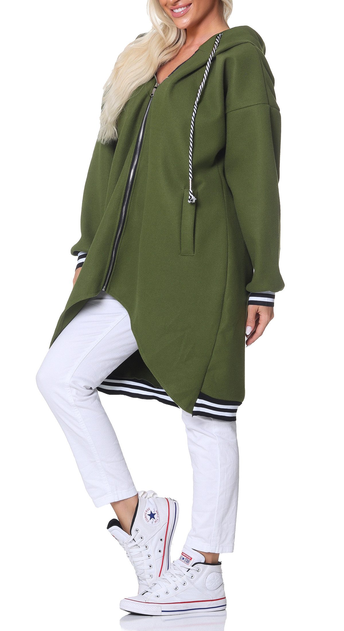 simaranda Kapuzennickijacke Damen Sweatjacke 5410 38-44 Olive mit Kapuze