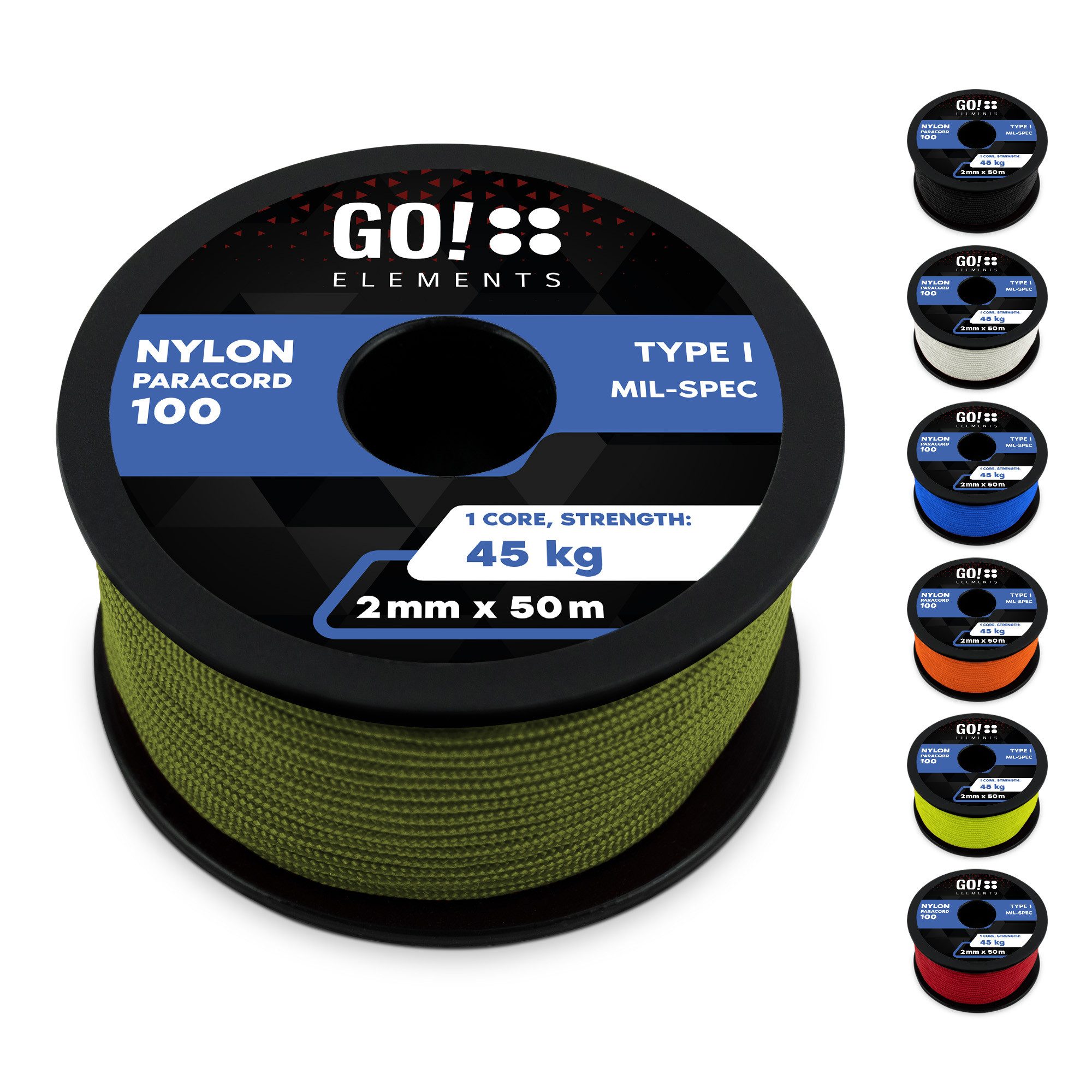 GO!elements Paracord 100 - 2mm Seil, Paracord 100 aus reißfester Nylonschnur