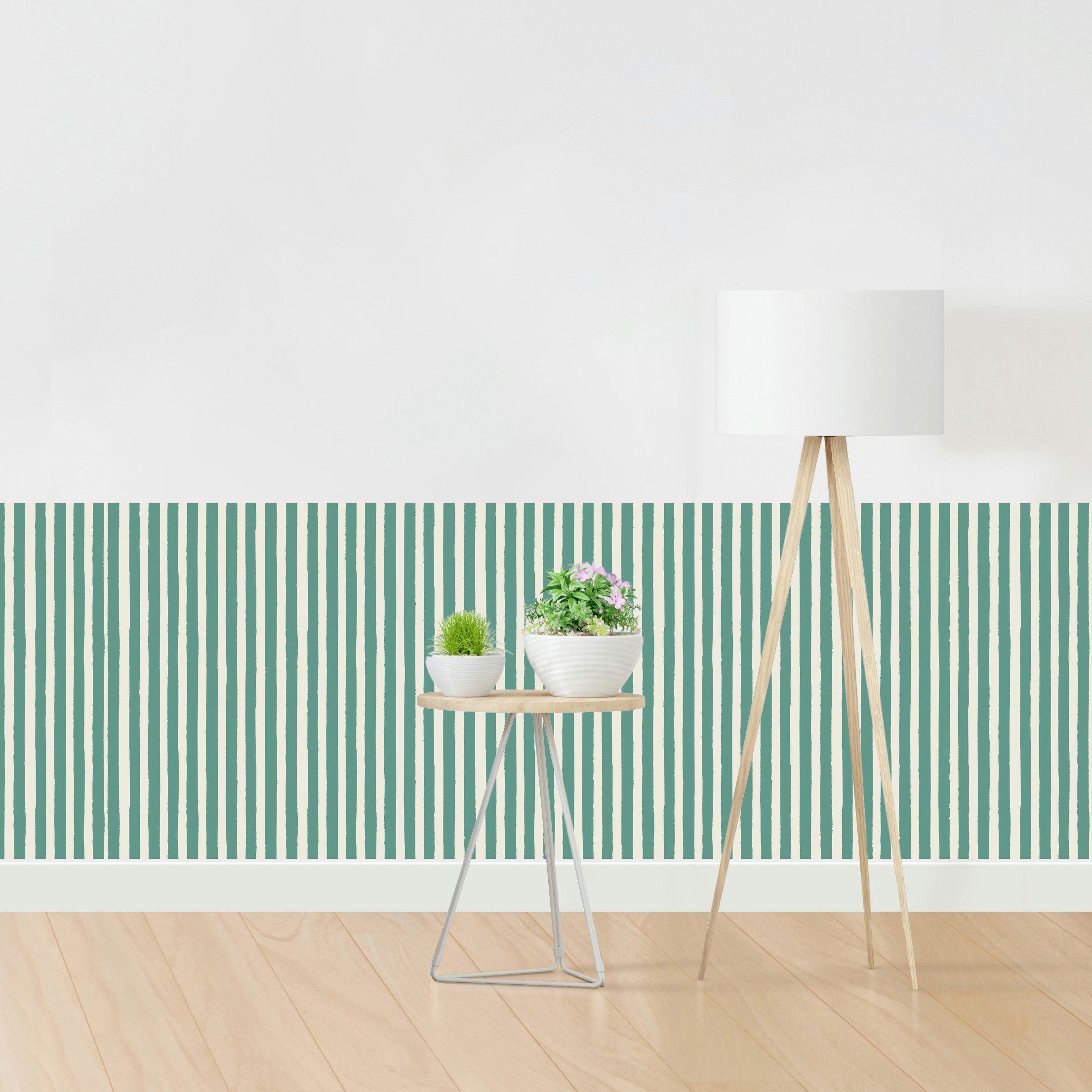 queence Bordüre Wandbordüre Dunkelgrün 250x90cm, glatt, Nadelstreifen, Streifen, bedruckt, gestreift, mehrfarbig, natürlich, seidenmatt, (1 St), Wandpaneele, selbstklebend, Tapete, Sticker, gestreifte Wandtattoos
