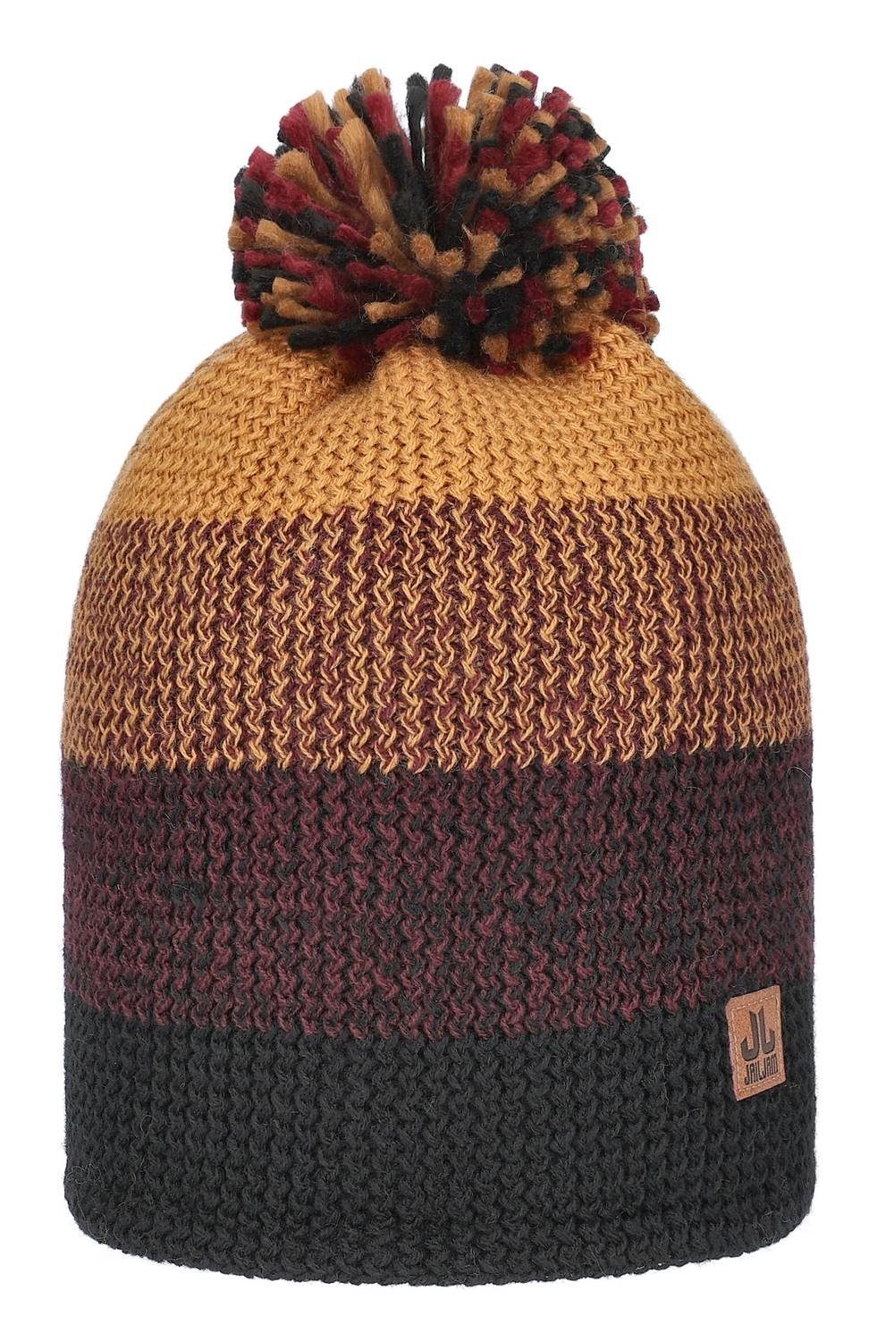 Jail Jam Strickmütze Hochwertige Unisex Winter Bommel-Mütze mit 50% Wollanteil Camel