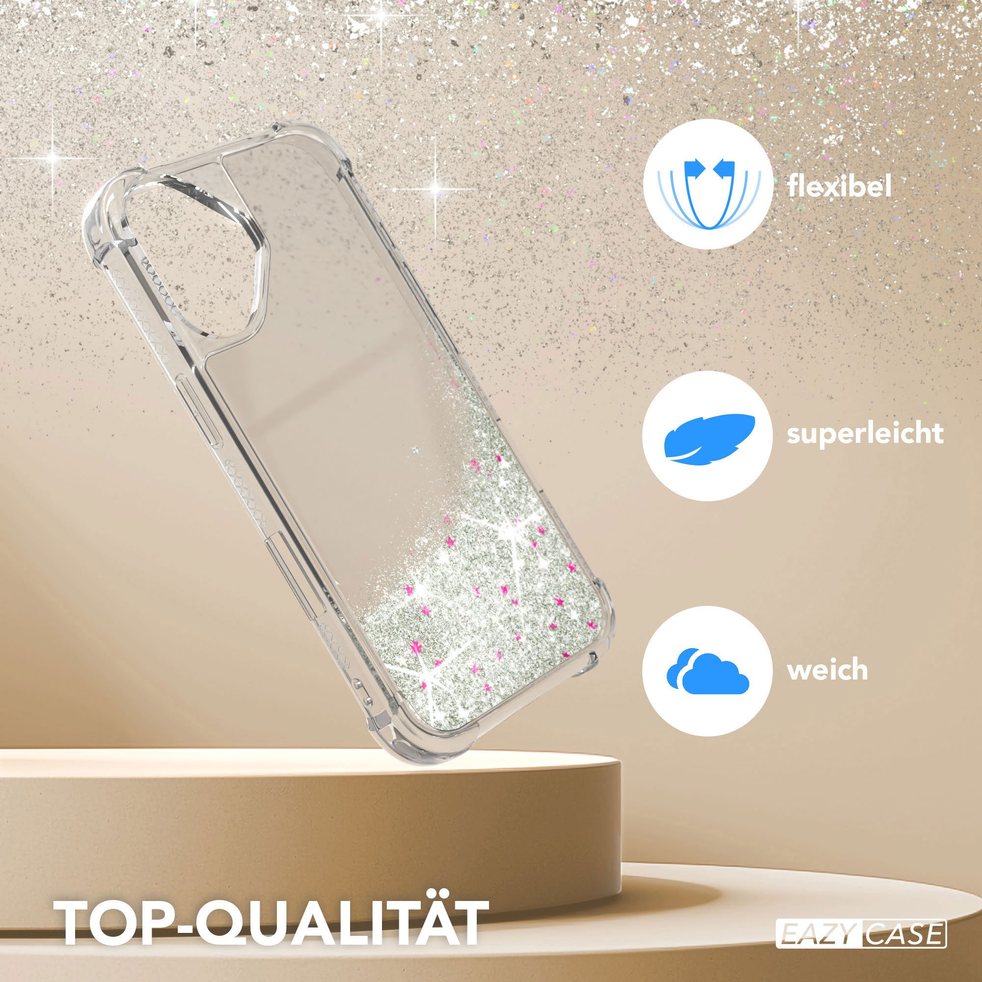 EAZY CASE Handyhülle Liquid Glittery Case für Apple iPhone 17 6,3 Zoll, Kratzfeste Silikonhülle stoßfestes Back Cover Phone Case Etui Silber – Bild 3 von 5