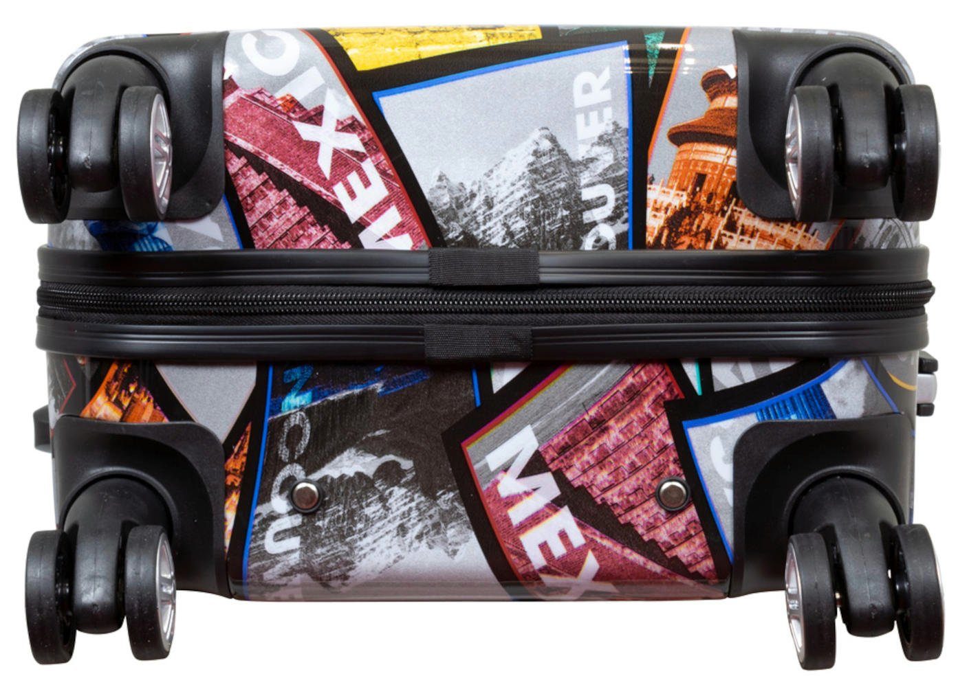 Warenhandel König Hartschalen-Trolley Tourist Attractions, 4 Rollen, mit Motiv, Dehnfalte für Gr. L und XL, Polycarbonat