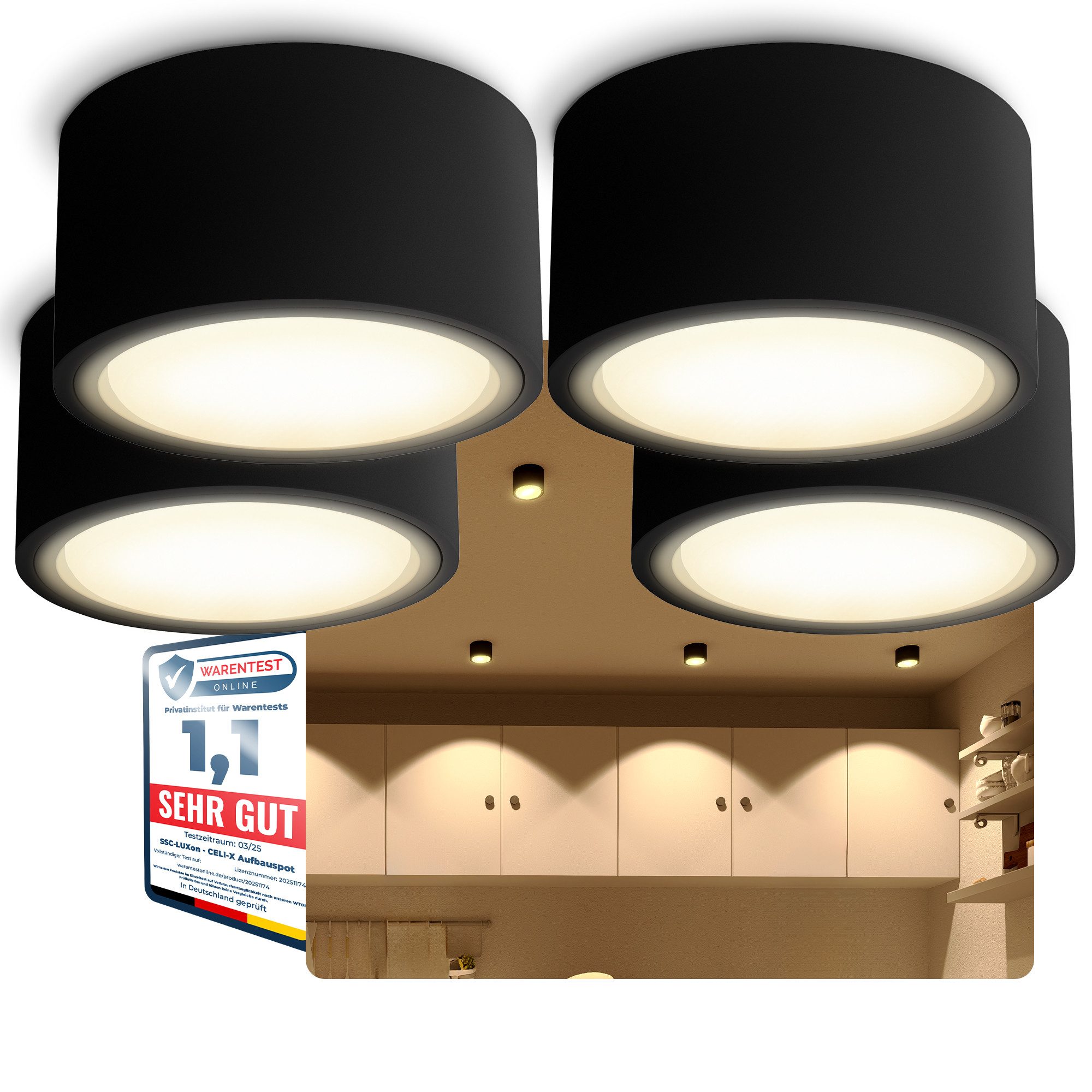 SSC-LUXon LED Aufbaustrahler Flacher LED Aufbaustrahler CELI-X in rund schwarz pulverbeschichtet, Warmweiß bis Tageslicht