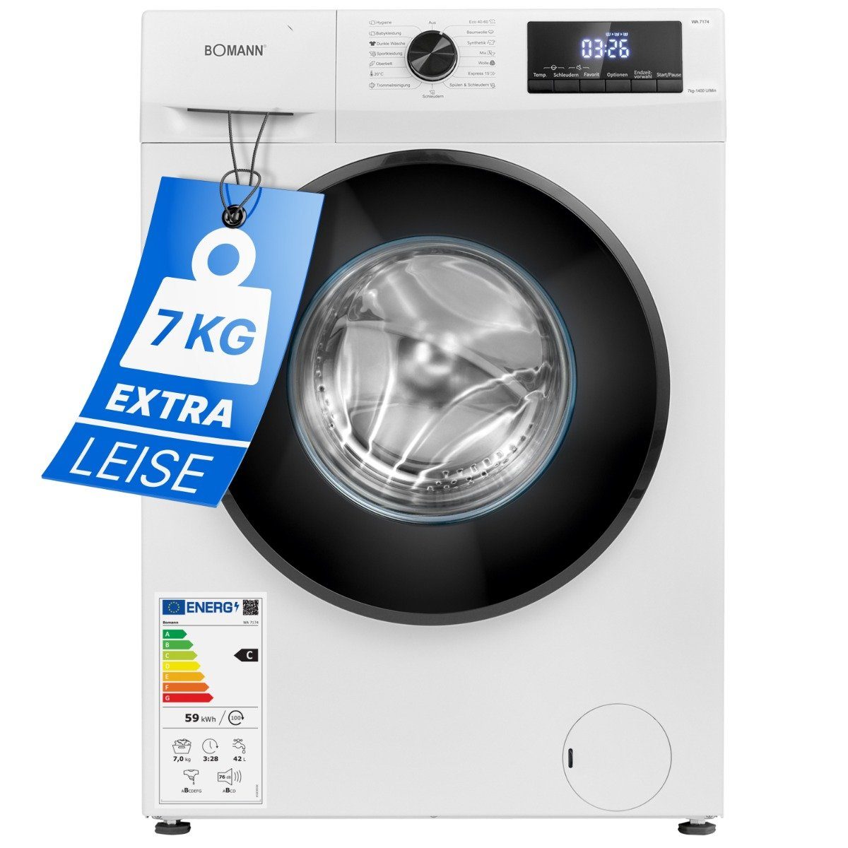 BOMANN Waschmaschine WA 7174, Waschmaschine 7kg mit max. 1400 U/min und Endzweitvorwahl