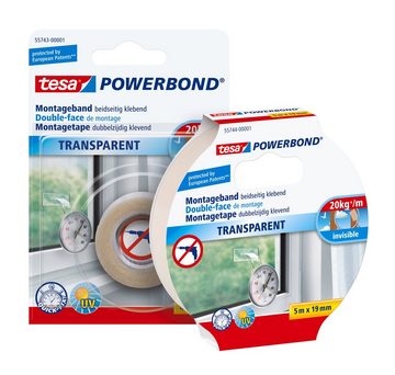 tesa Doppelklebeband Powerbond Montageband (Packung, 1-St., Montageklebeband) Monatgeklebeband transparent extra stark - 5 m : 19 mm