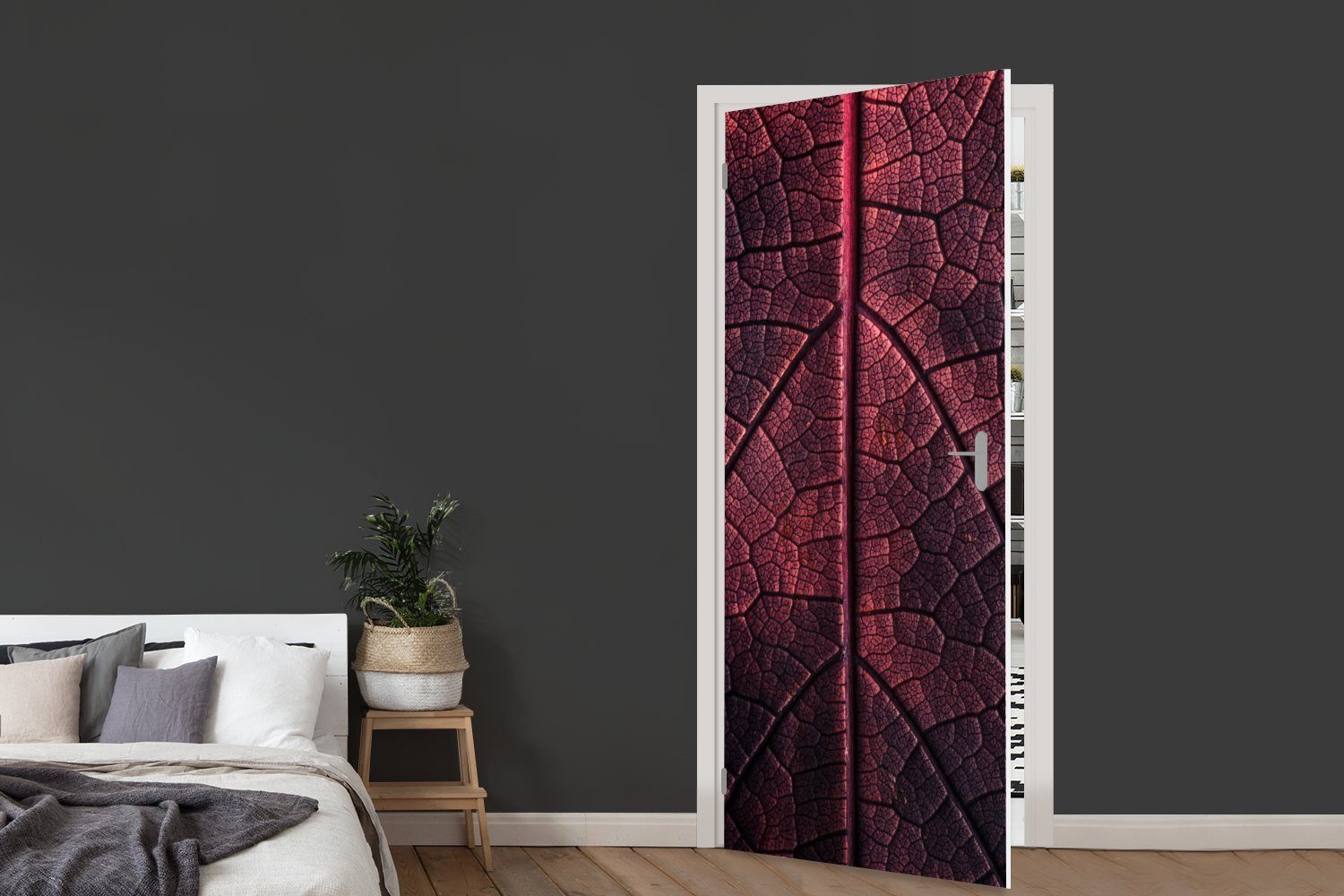 MuchoWow Türtapete Tür, - Rot Pflanze, für - Blätter (1 St), Fototapete Abstrakt - bedruckt, 75x205 cm Türaufkleber, Matt