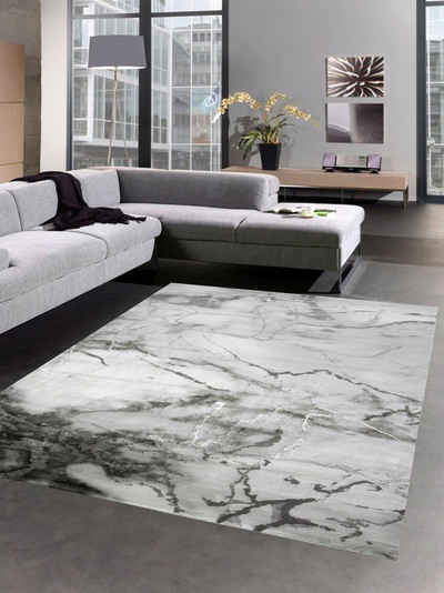 Teppich Teppich Marmor Muster mit Glanzfasern grau silber, Carpetia, rechteckig, Höhe: 12 mm