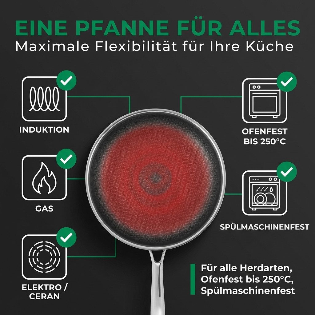 FIXLINE Pfannen-Set Wabenpfannen Set Ø28/24/20cm, Edelstahl 18/10 (2-tlg., 3Stück), Edelstahlpfanne, Wabenpfannen, Pfanne mit Wabennetz, Pfannen – Bild 3 von 5