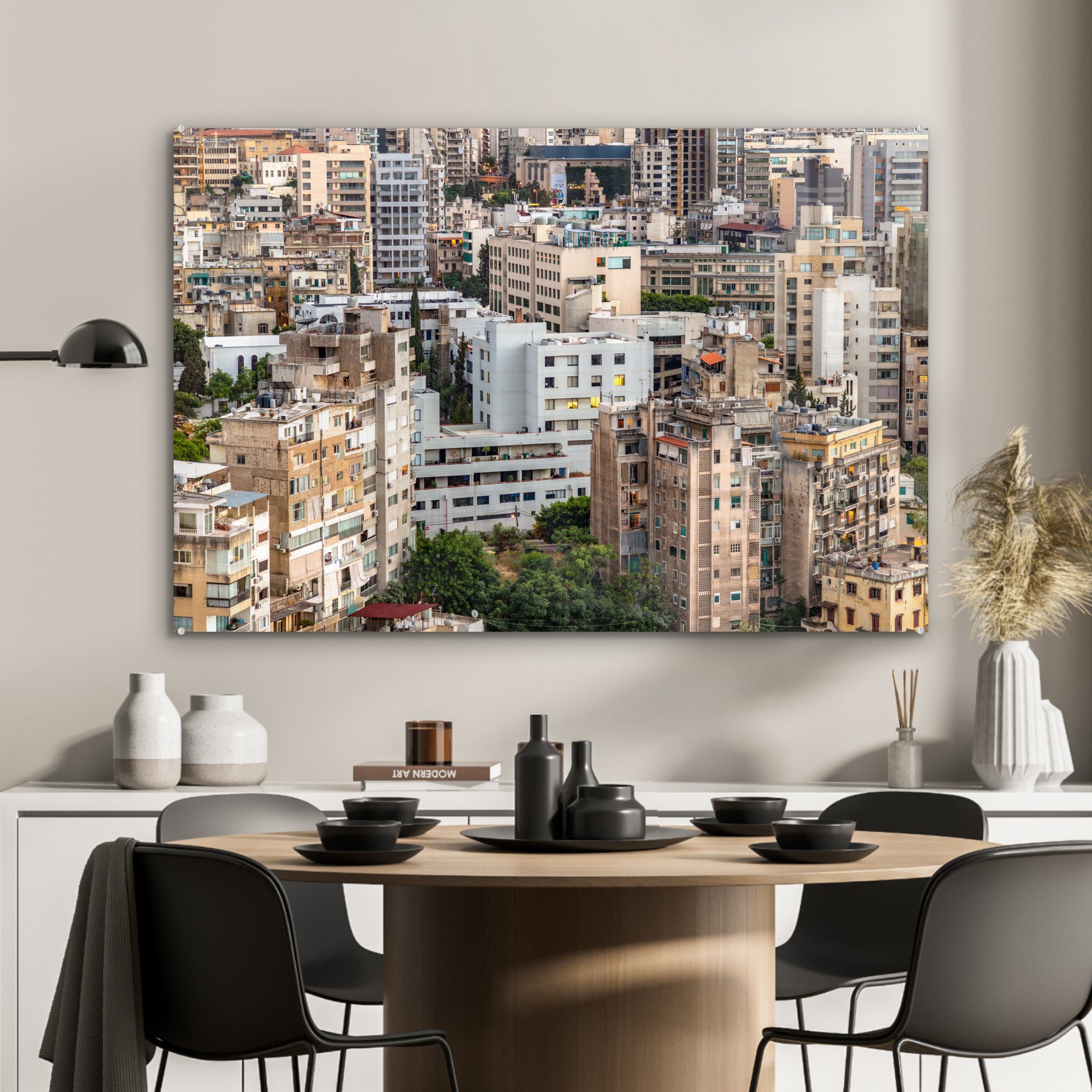 MuchoWow Acrylglasbild Ein Bild mit von Beirut, Acrylglasbilder Teil Blick & St), Schlafzimmer Wohnzimmer (1 einen auf