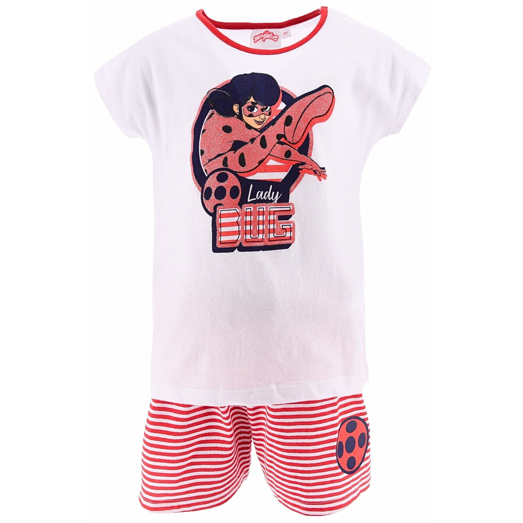 Miraculous - Ladybug Schlafanzug Ladybug (2 tlg) Pyjama Set kurz - Mädchen Shorty Gr. 104-128 cm Weiß