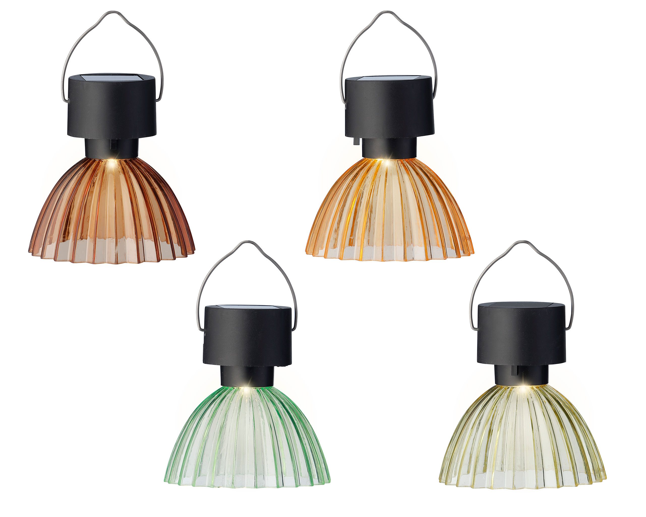 Lumineo LED Solarleuchte, Dauerlicht, warmweiß, Solar Gartenleuchte LED Lampenschirm 8x10cm Warmweiß 4er Set