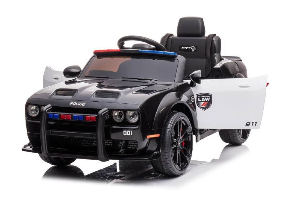 ES-Toys Elektro-Kinderauto Kinder Elektroauto Dodge Polizei, Belastbarkeit 30 kg, Sirene Fernbedienung Polizeilichter MP3