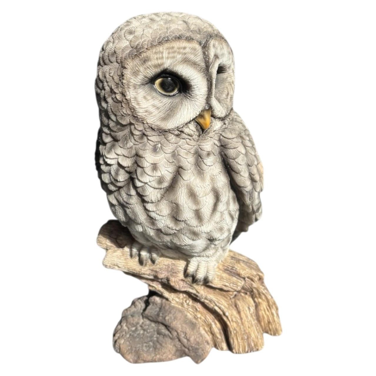 Figurendiscounter Gartenfigur Dekofigur Eule auf Baumstamm 26,5 x 15 cm grau