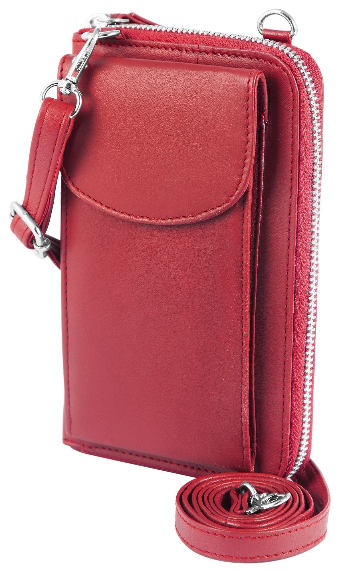 AKZENT Handytasche Nahed Unisex Akzent Handyumhängetasche mit Geldbörse aus Echtleder (einzeln) Rot1
