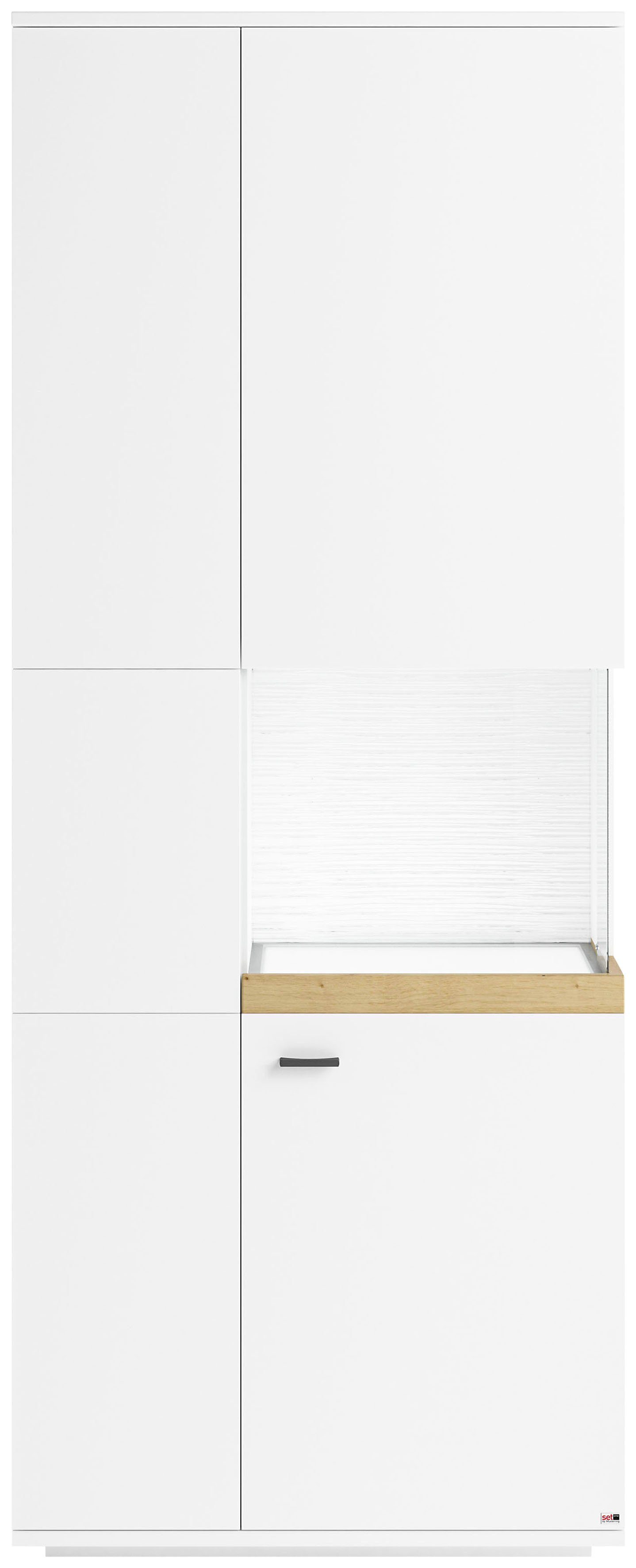 set one by Musterring Glasvitrine Lancaster Farben weiß oder grau mit Eicheabsetzung, mit LED-Beleuchtung