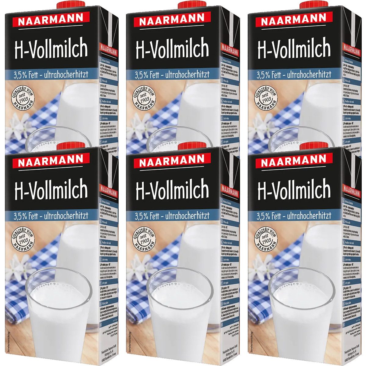 NAARMANN Milch, Naarmann H Milch 3.5 Fett Vollmilch ultrahocherhitzt 1000ml 6er Pack