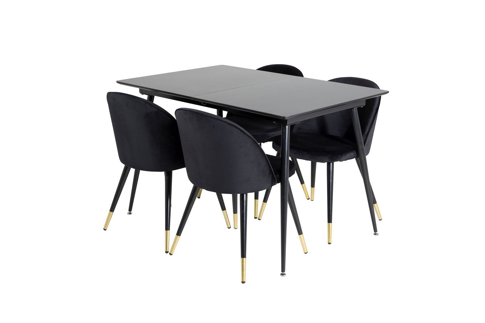 ebuy24 Essgruppe SilarBLExt Essgruppe Esstisch ausziehbarer Tisch L, (5-tlg) schwarz;schwarz;Messingdekor