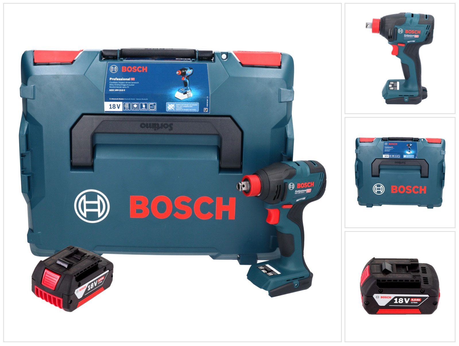 Bosch Professional Akku-Schlagschrauber GDX 18V-210 C Professional 18 V 210 Nm + 1x Akku 5,0 Ah + L-Boxx