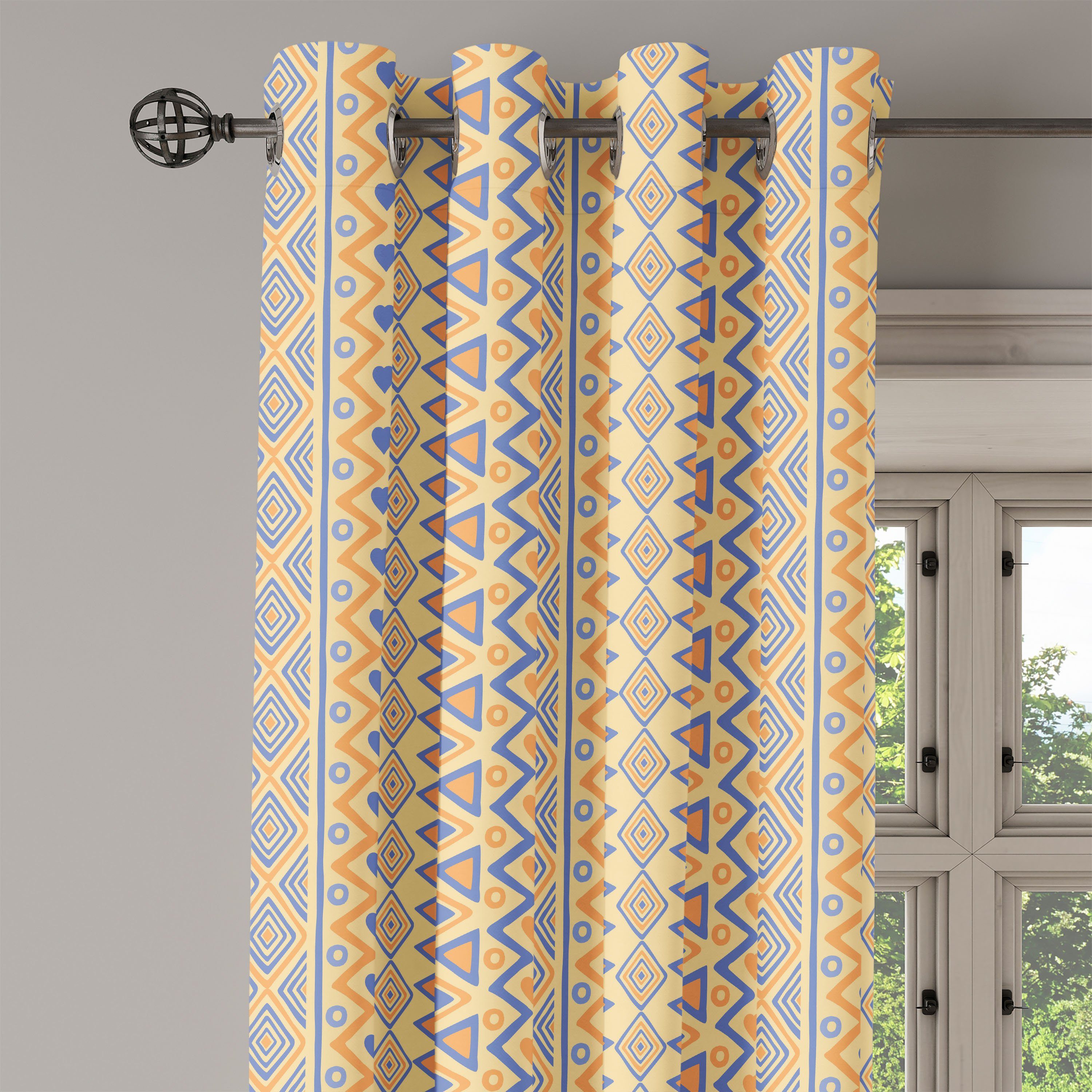 Gardine Dekorative für Schlafzimmer Streifen Indie Wohnzimmer, 2-Panel-Fenstervorhänge Abakuhaus