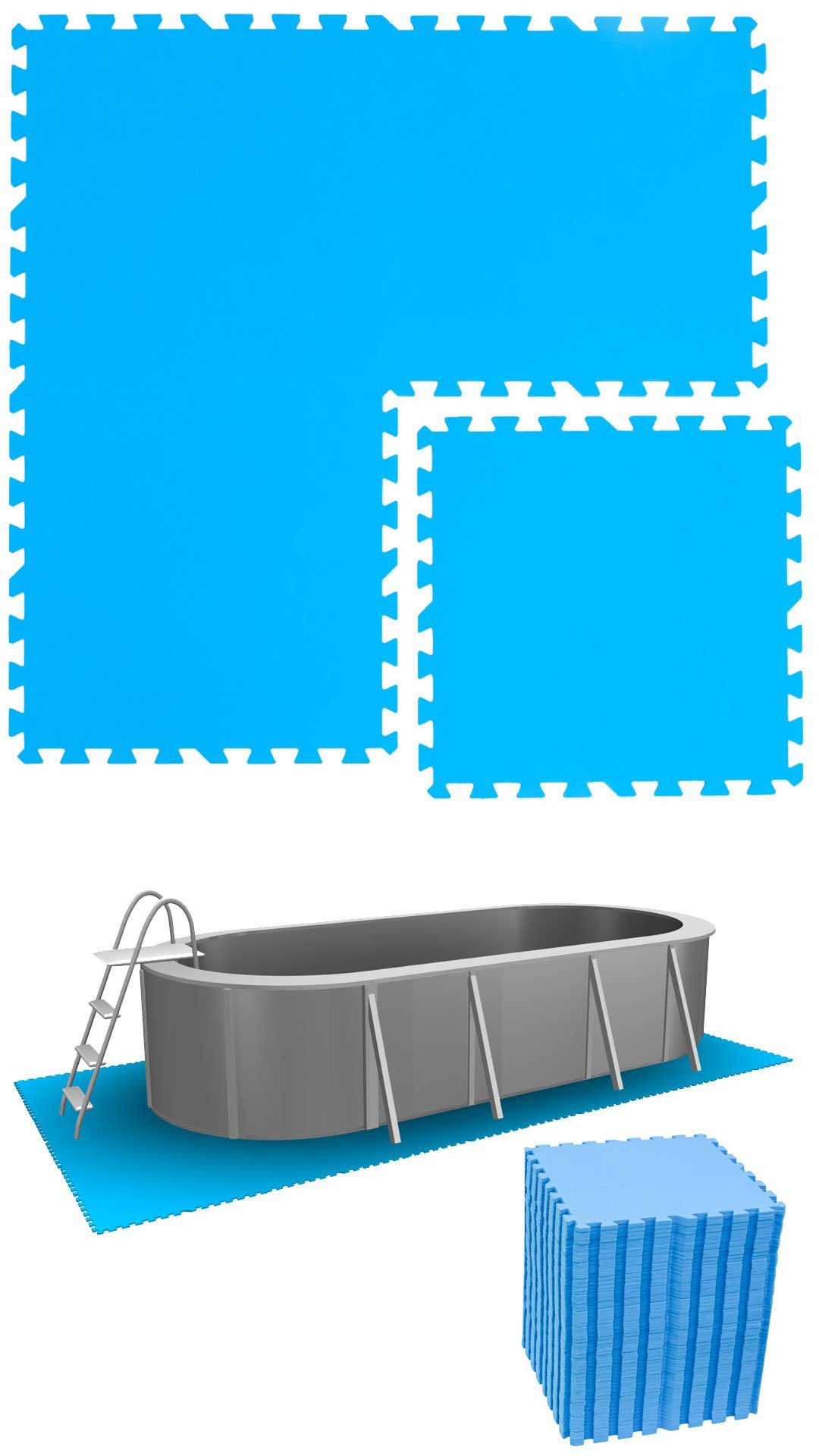 eyepower Bodenmatte 13,1 m² Poolunterlage 56 EVA Matten 50x50 Pool Set, erweiterbares Stecksystem Blau