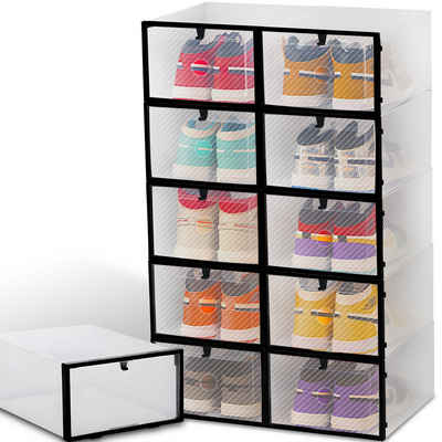 Retoo Schuhregal 10 x Schuhboxen Stapelbare Aufbewahrungsboxen Kunststoffbox Schuhregal, Set, Organisation, Schutz vor Staub und Feuchtigkeit, Platzsparend