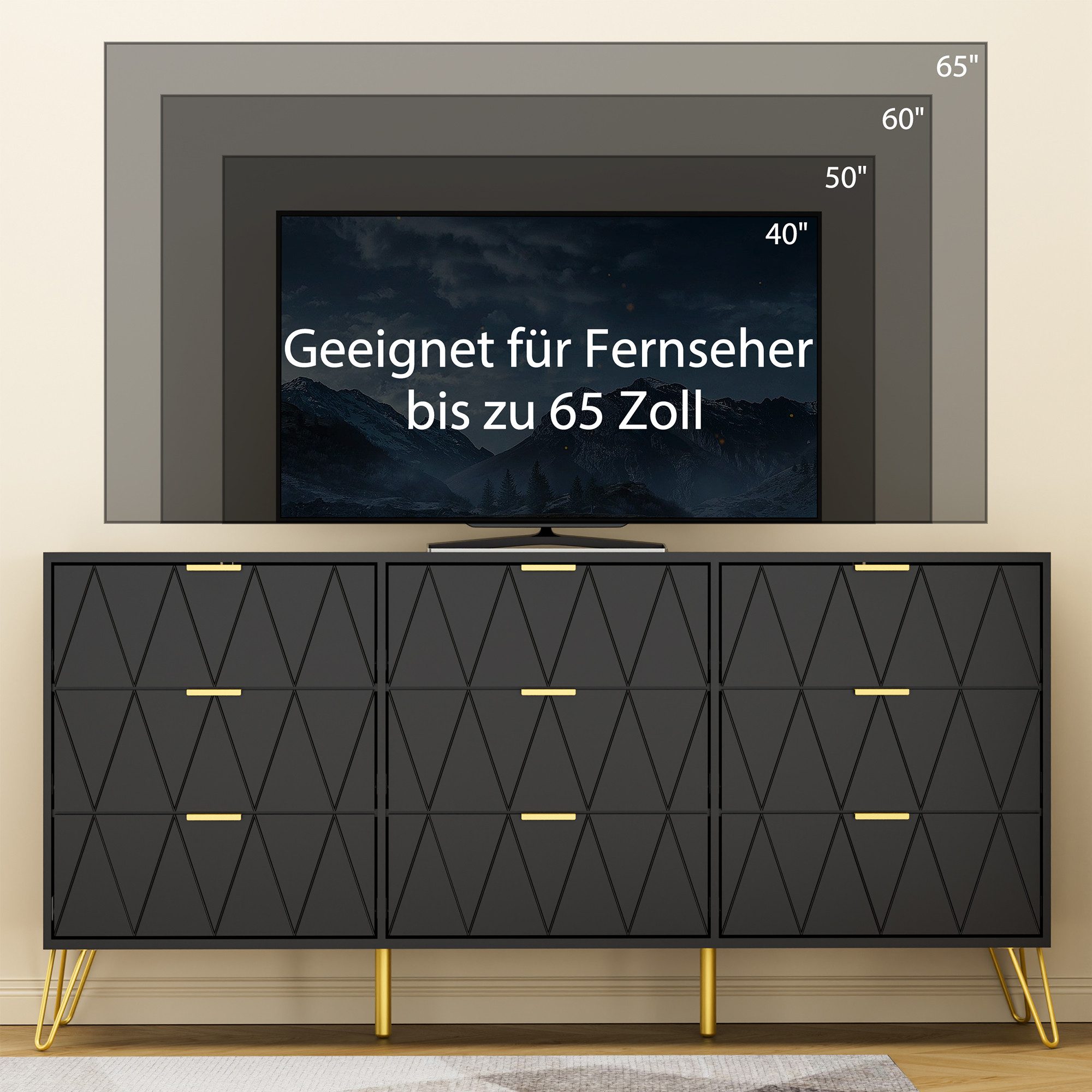 UEV Kommode modern Sideboard schmal Mehrzweckschrank für Kleidung Dokumente (Packung, Schubladenschrank mit Kippsicherung für Wohnzimmer Schlafzimmer Flur), TV  – Bild 5 von 5