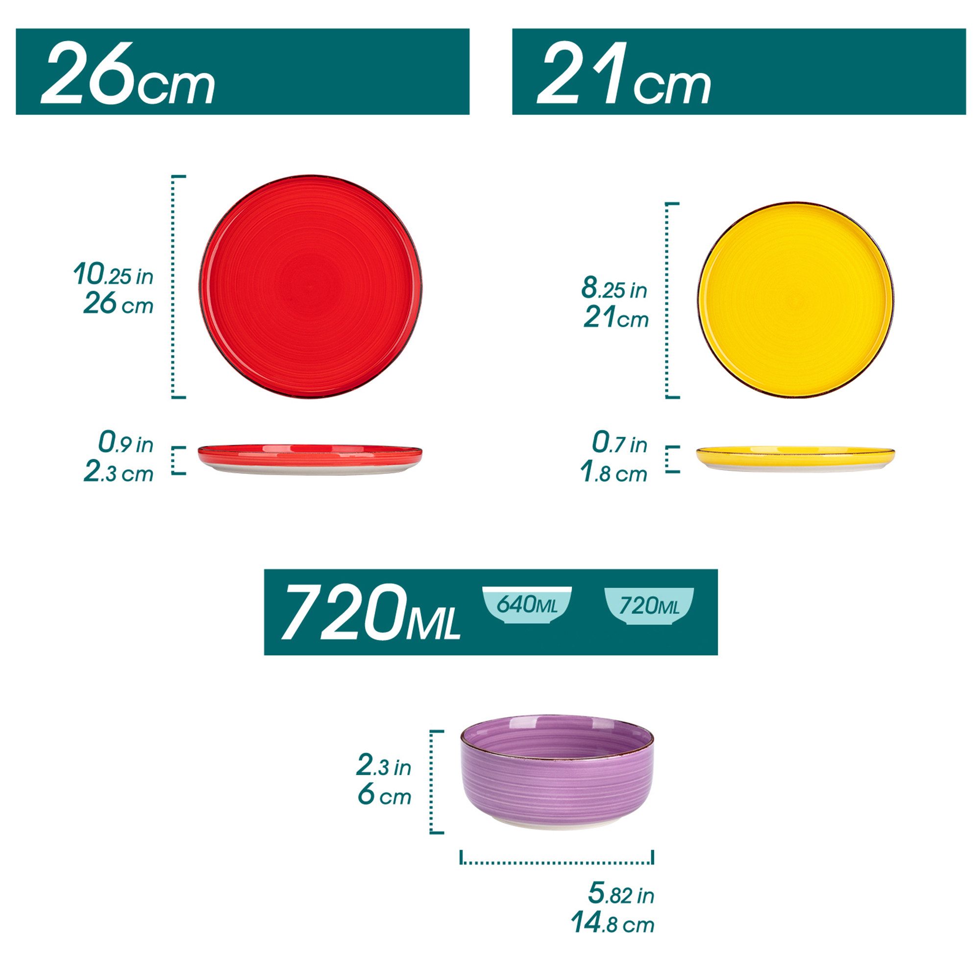 vancasso Geschirr-Set 18/12-tlg Tafelservice für 6/4, Teller-Set, Steingut, Blau/Bunt (12-tlg), 4 Personen, Steingut