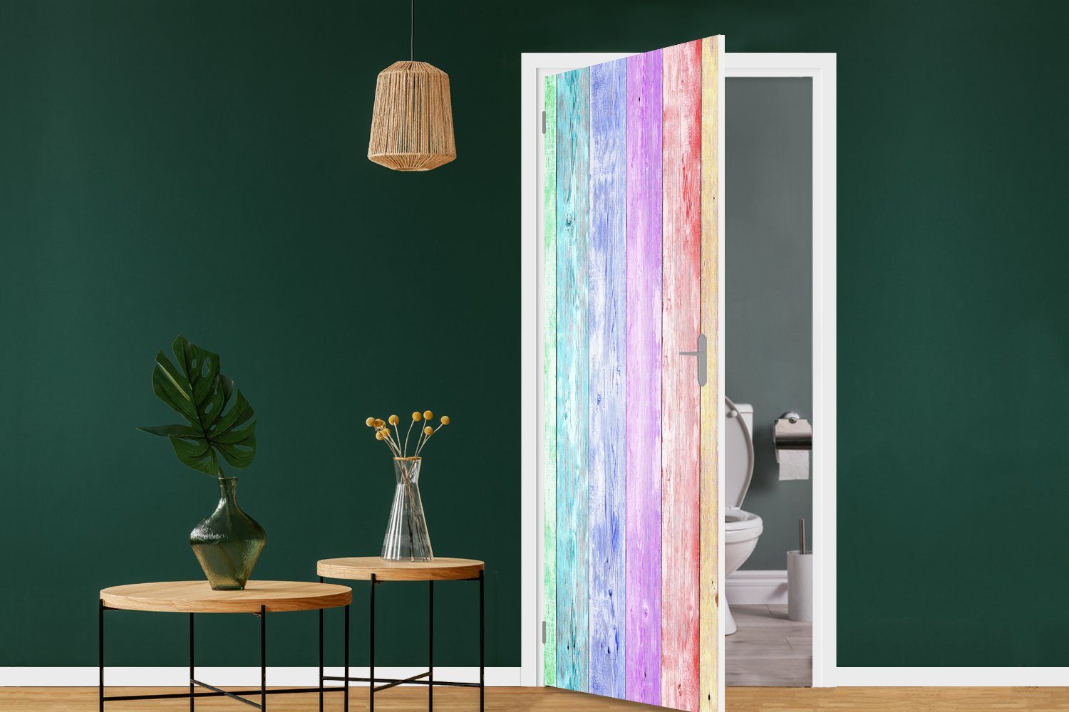Fototapete Regal St), Matt, 75x205 Türtapete Regenbogen cm Farbe, für Tür, bedruckt, Türaufkleber, - (1 - MuchoWow