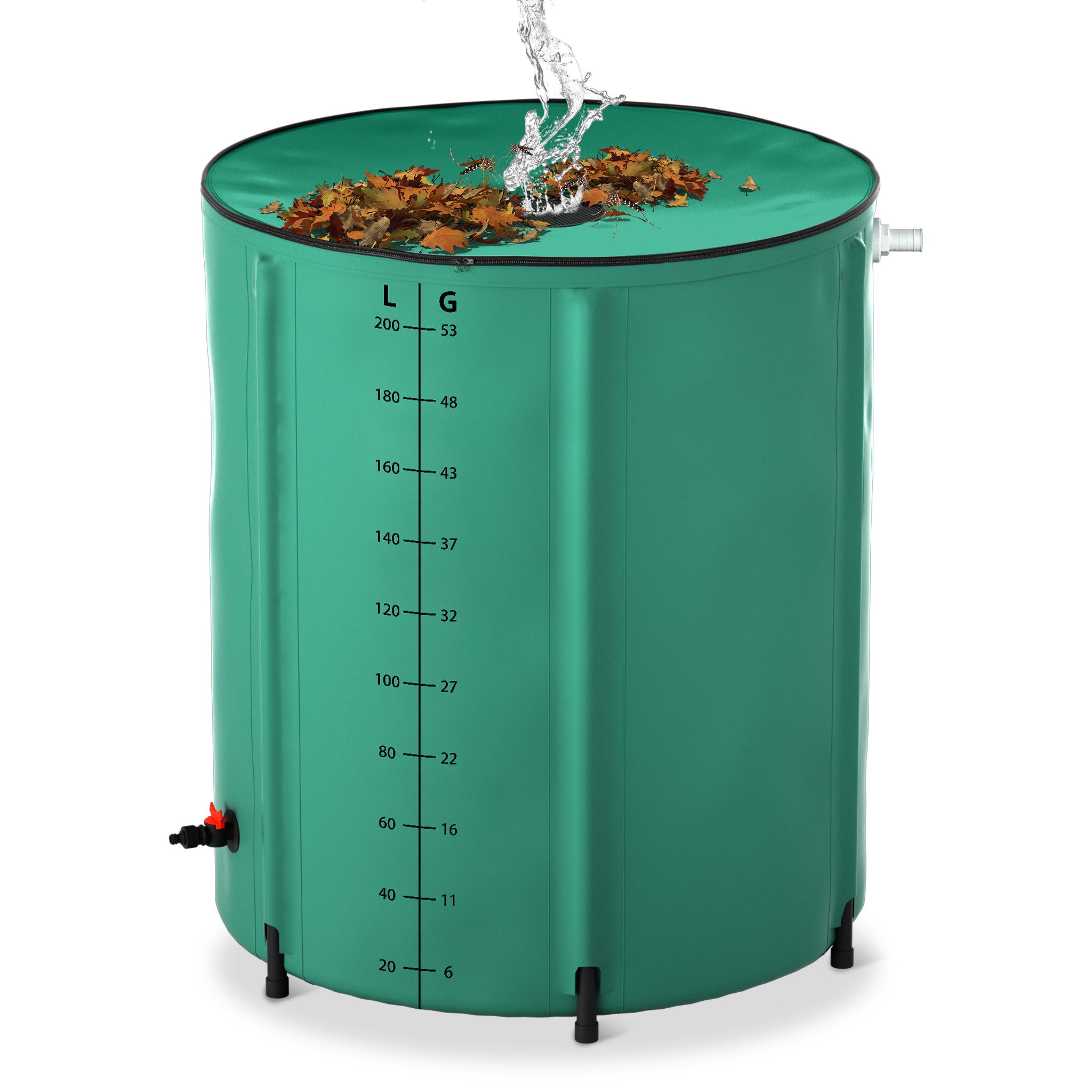 FIVMEN Regentonne Faltbare Regenwassertonne 200 L Regenwassertank Wassertank Regenfass, 200 l, Wasserauffangbehälter mit Wasserhahn, Skala, Ablauf von Regenwasser