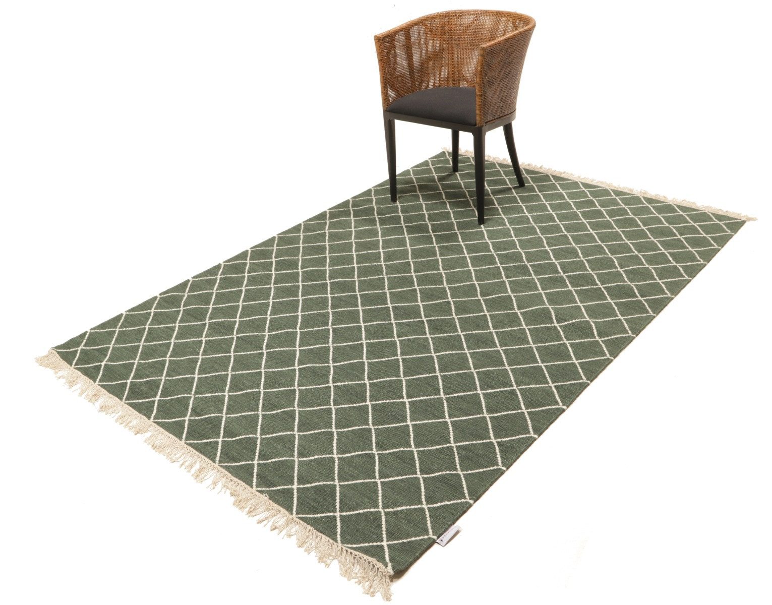 Carpet Avenue Teppich Kelim Dhorri Box- Grün 230x160, Rechteck, Höhe: 4 mm