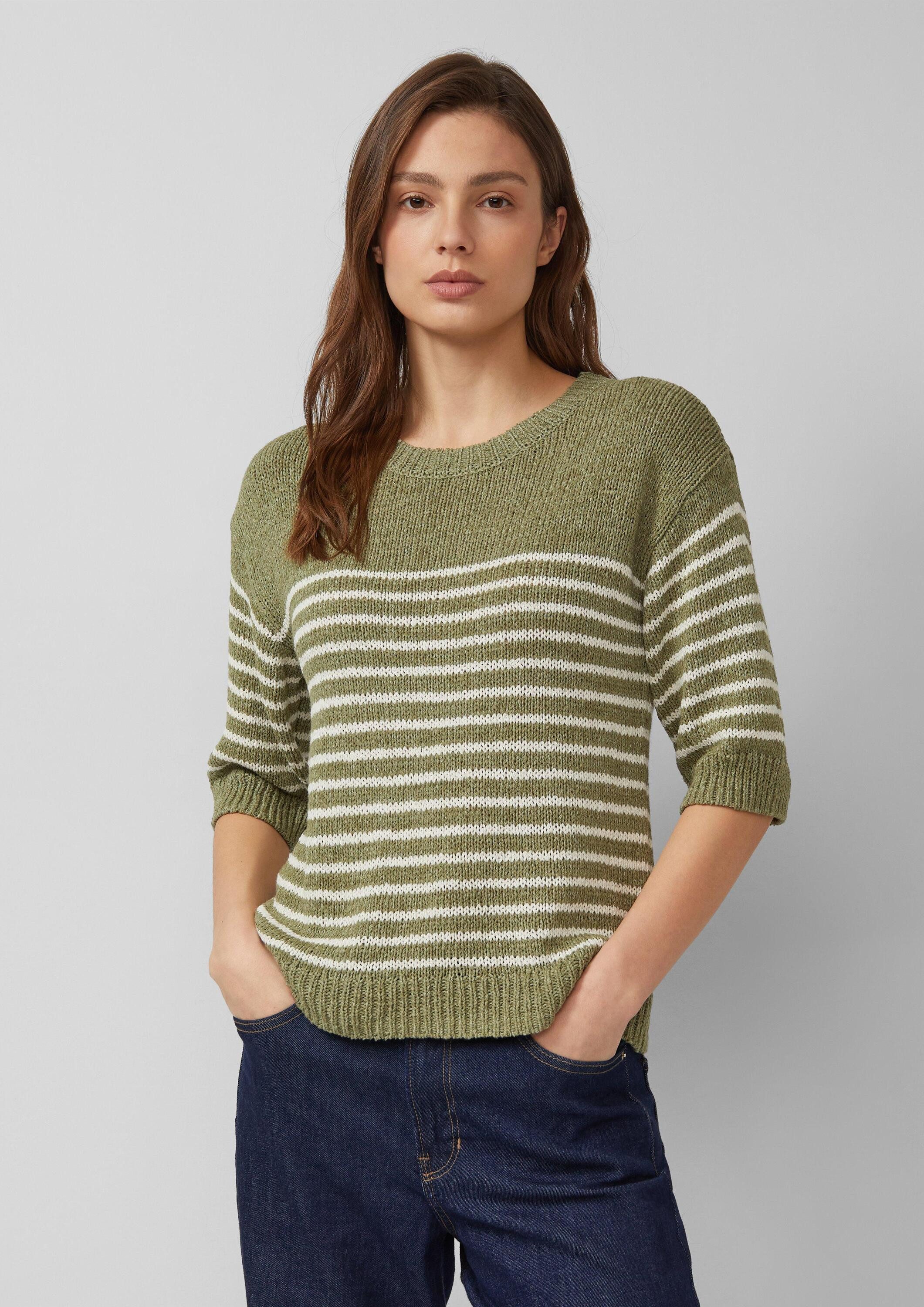 s.Oliver Kurzarmpullover Strickpullover Gestreifter Strickpullover mit 3/4-Arm