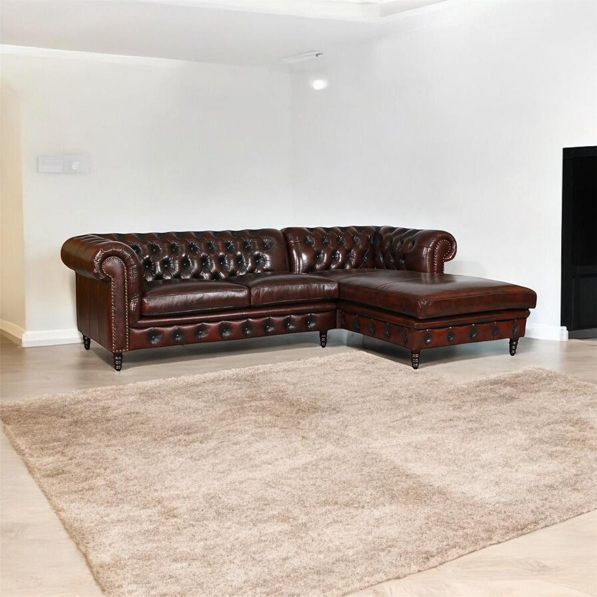 Salottini Chesterfield-Sofa Luxus Chesterfield Ecksofa Hampshire Eckcouch Sofa VOLLLEDER, 2 Teile, Vollleder
