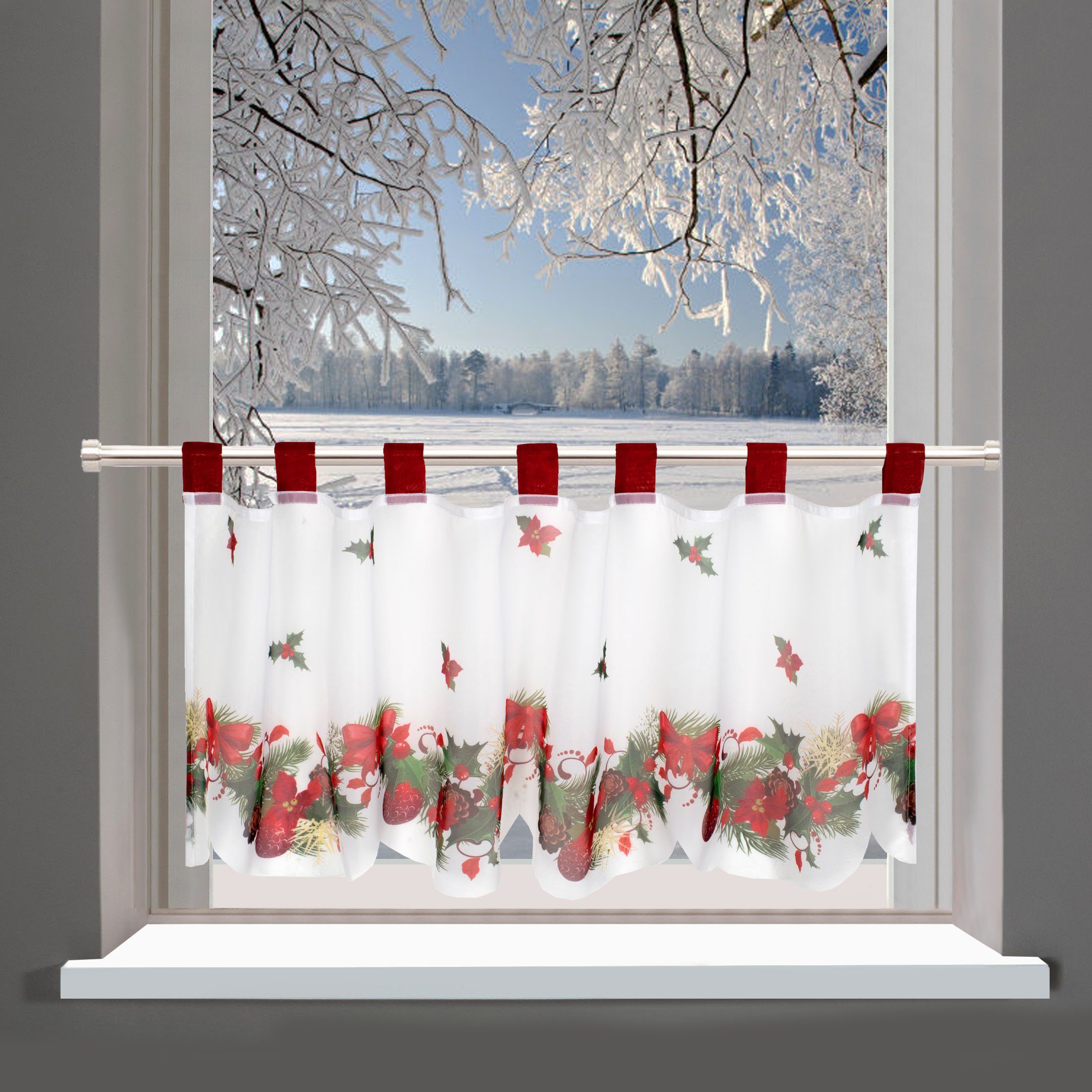 Delindo Lifestyle Gardine Weihnachten (1 St), Schlaufen, transparent, mit Schlaufenaufhängung, für die Küche