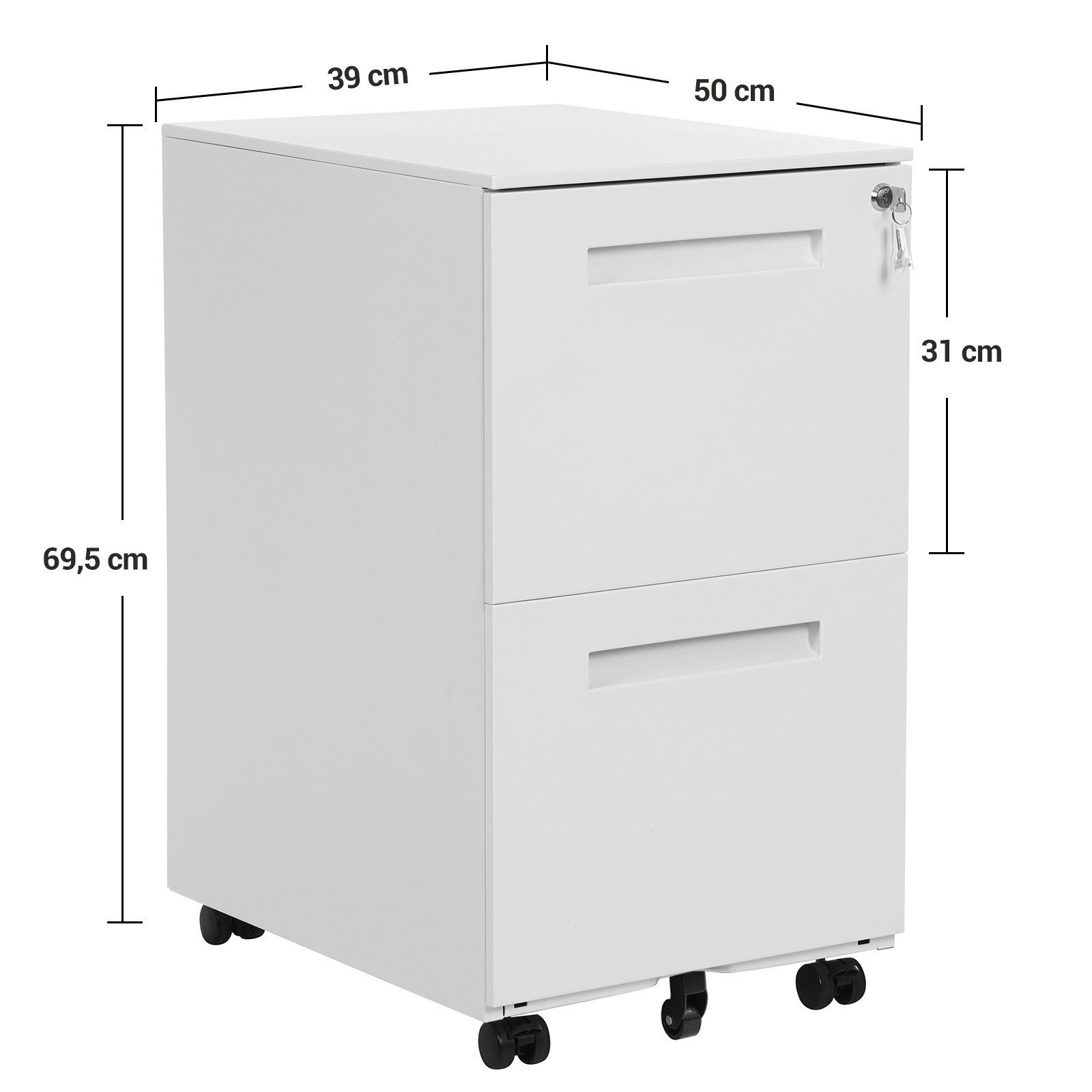 Schubladen, Büroschrank, Aktenschrank SONGMICS 2 mit weiß Rollcontainer
