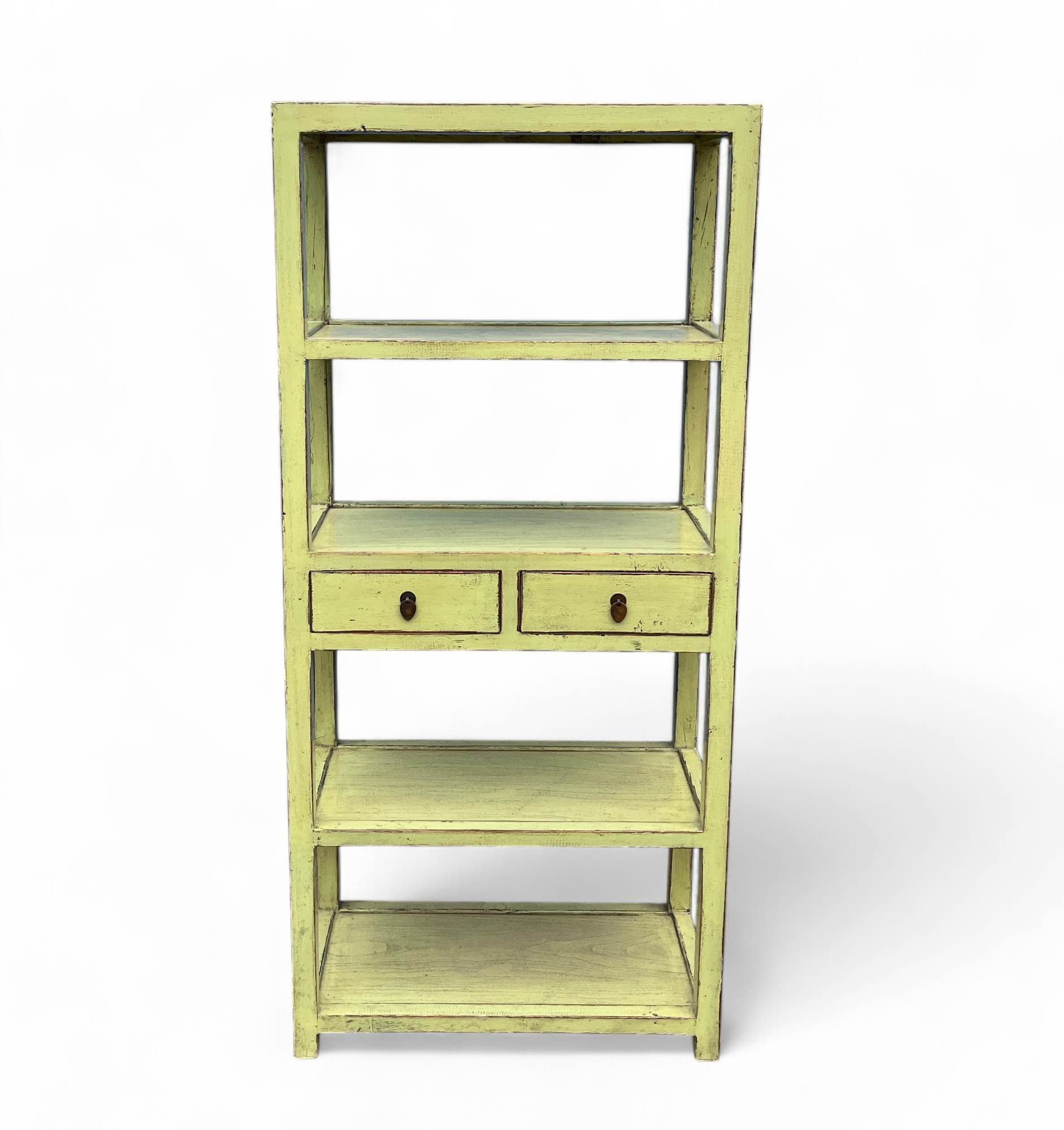 Asien LifeStyle Hochschrank Asiatisches Holz Regal, Pistaziengrün