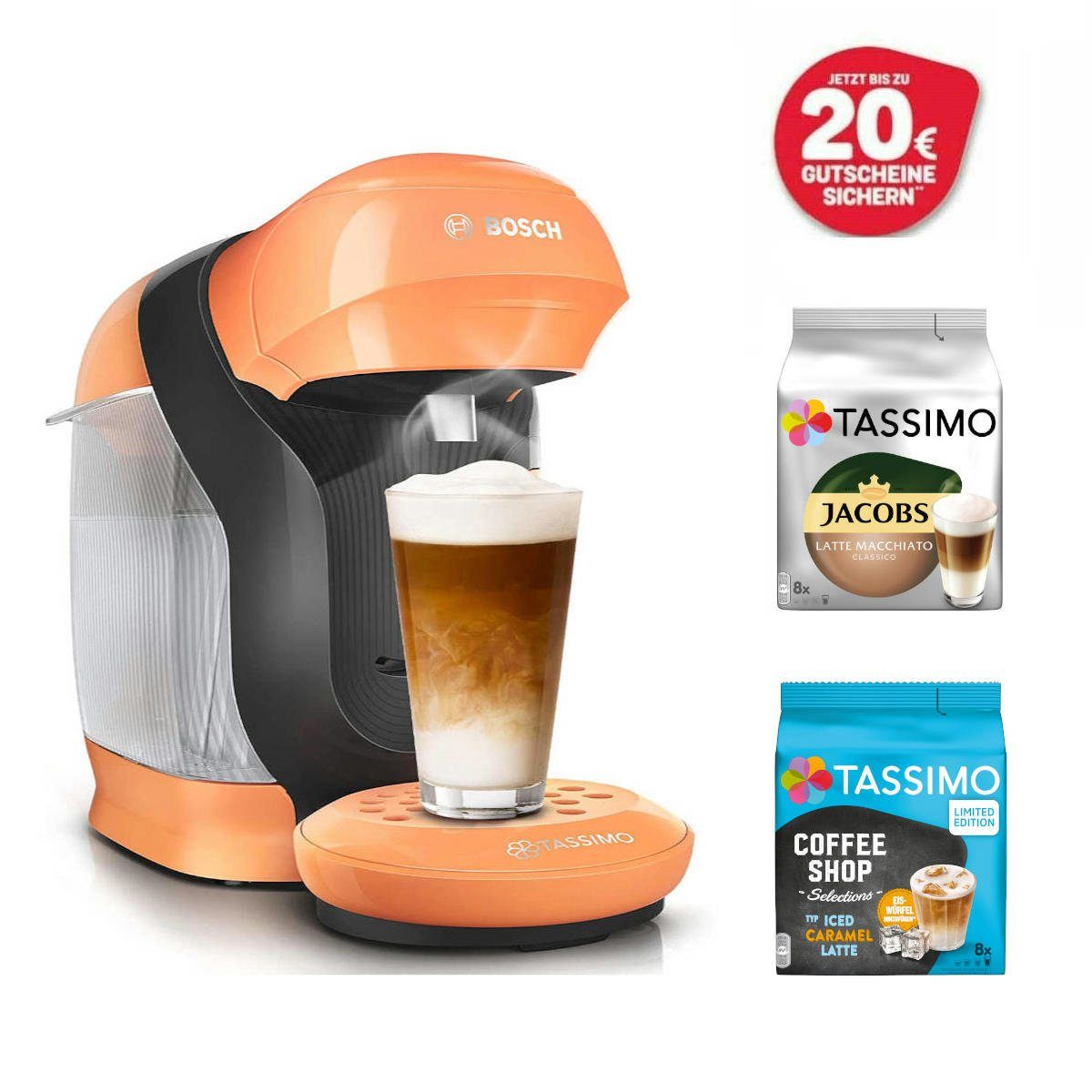 TASSIMO Kapselmaschine Style Peach +20€ Gutschein +1 Latte Macchiato ...