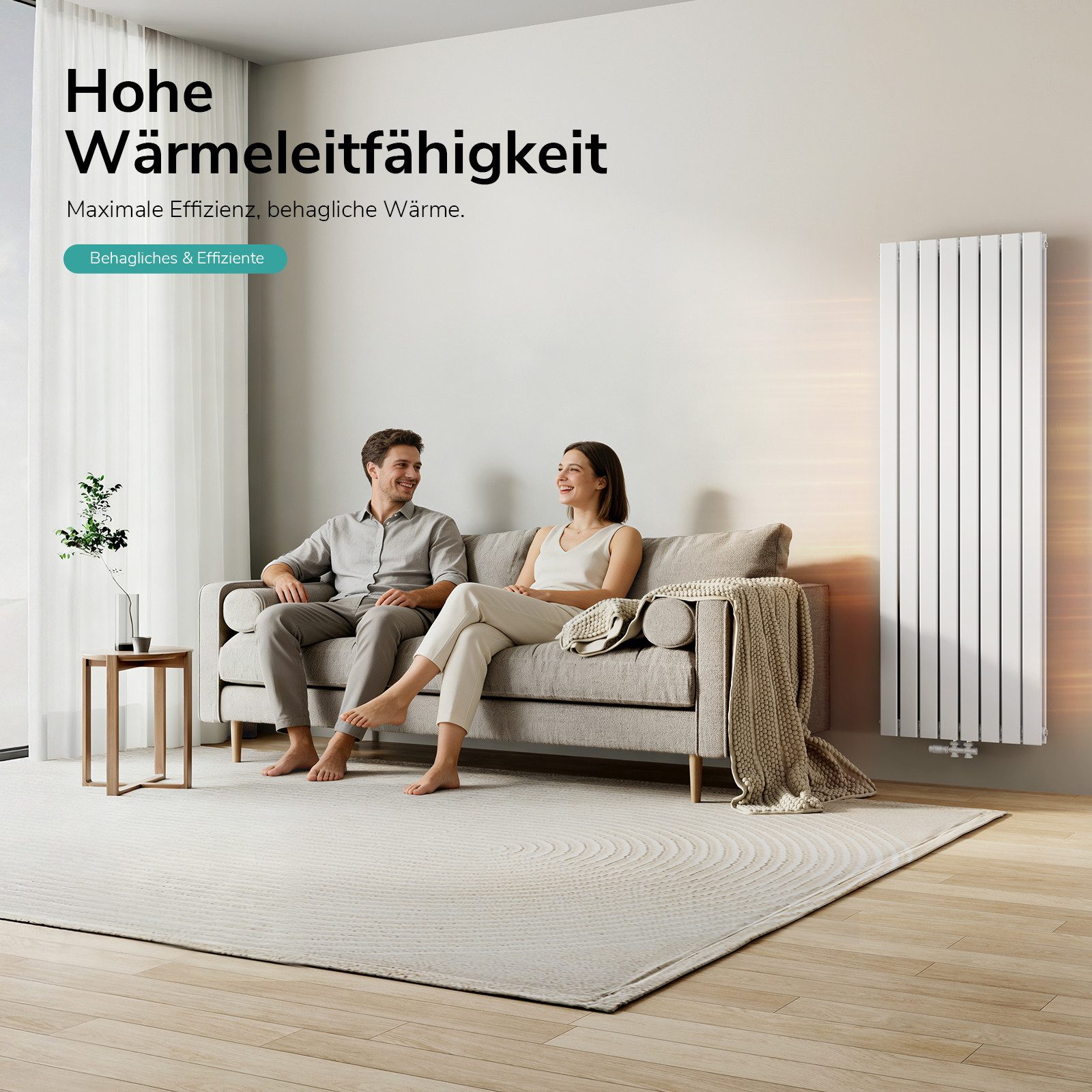 EMKE Heizkörper Flach Vertikal Doppellagig Design Paneelheizkörper Höhe: 160/180cm, 1895W für 19qm Raum Mittelanschluss Weiß – Bild 2 von 5
