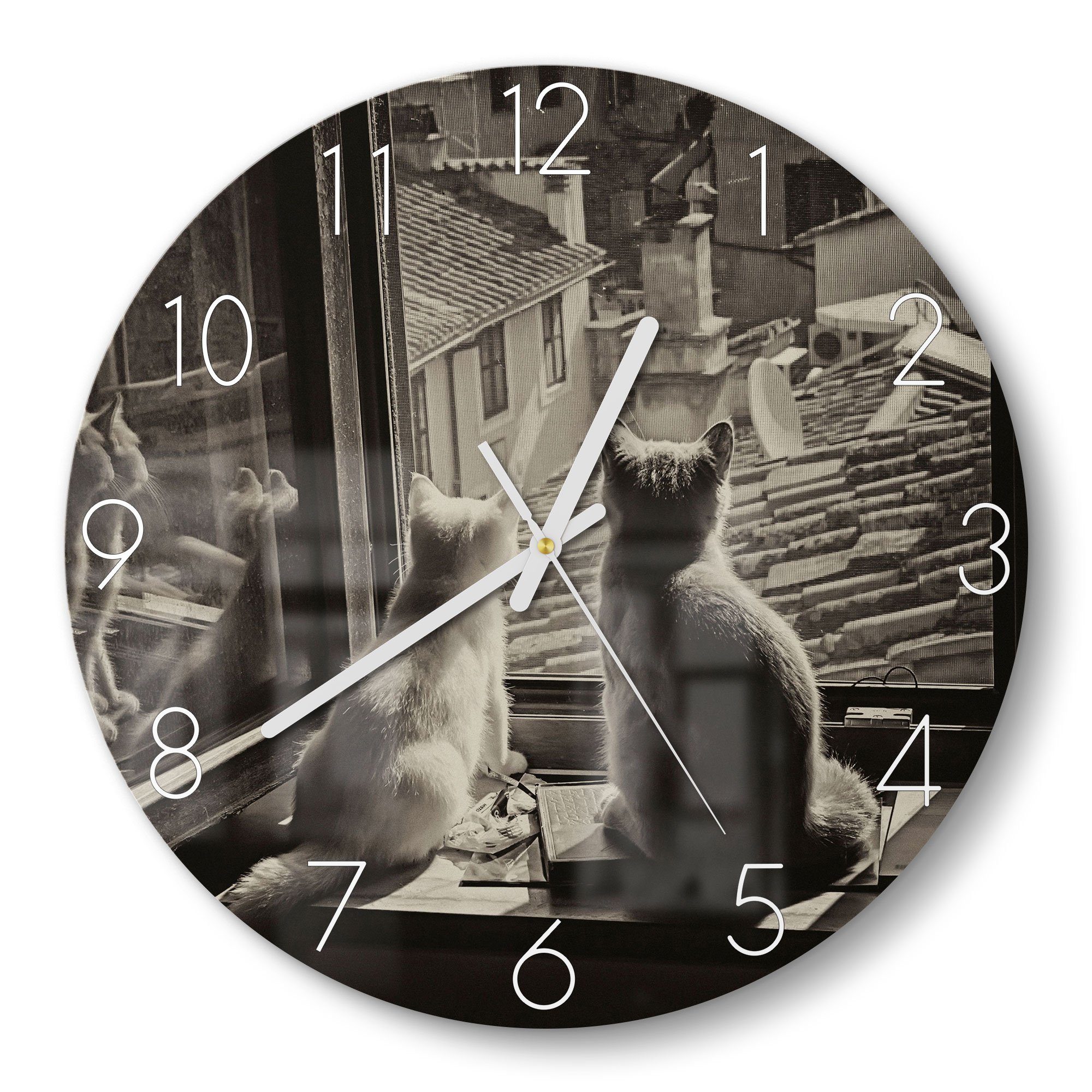 DEQORI Wanduhr 'Katzen auf Fensterbrett' (Glas günstig online kaufen