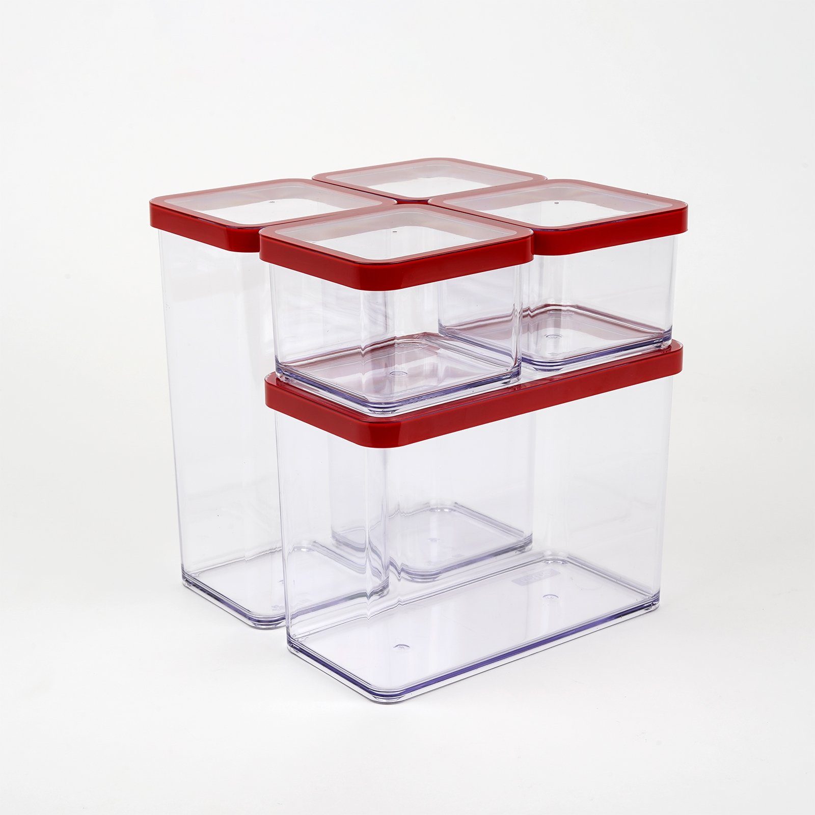 ROTHO Vorratsdose Loft 5er-Set Vorratsdosen mit Deckel verschiedene Größen, lebensmittelechter Kunststoff (PP) BPA-frei, (Vorratsdosenset, Set 5-tlg) Transparent / Rot